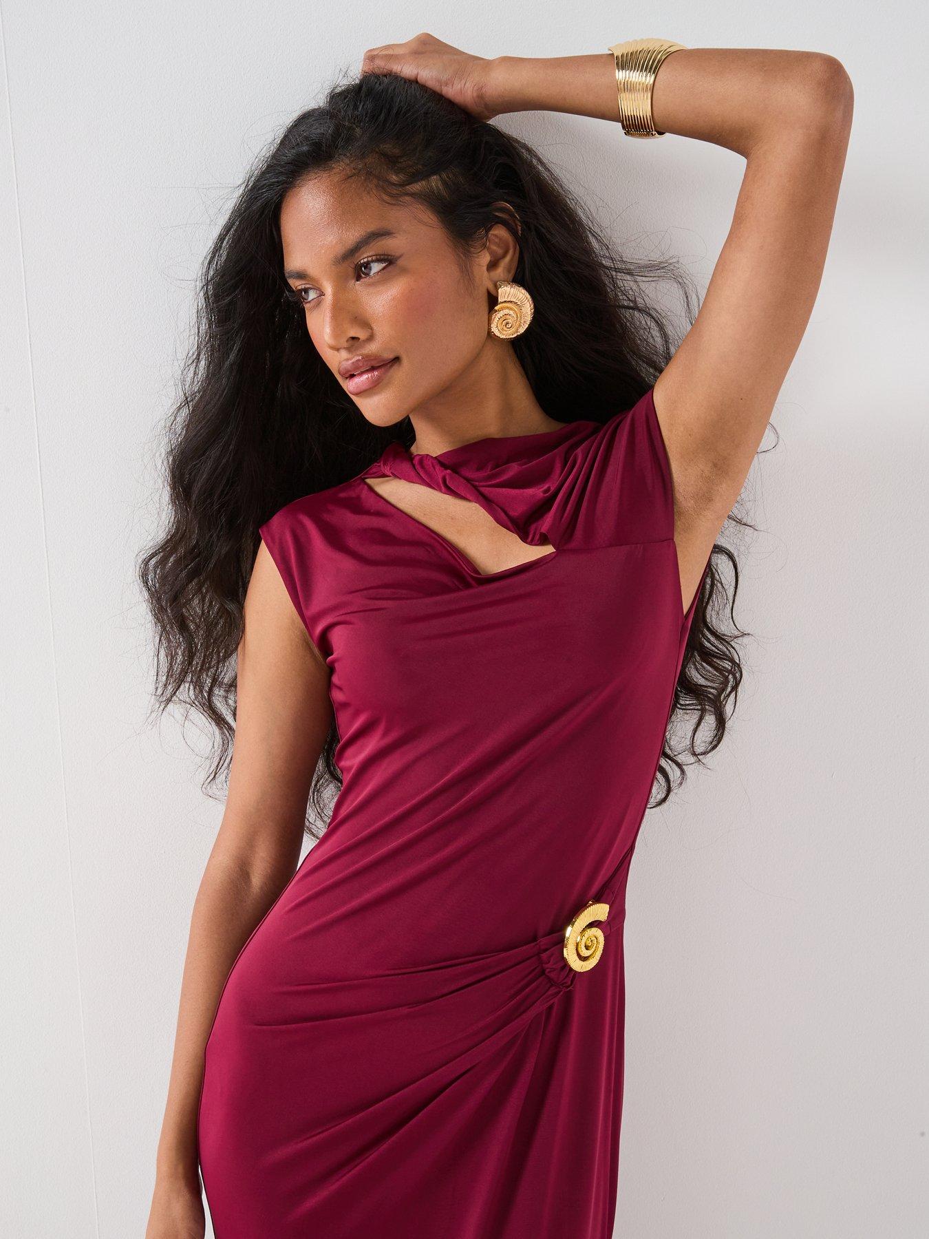 Image 4 of 6 of V by Very Cut Out Statement Maxi Dress - Burgundy