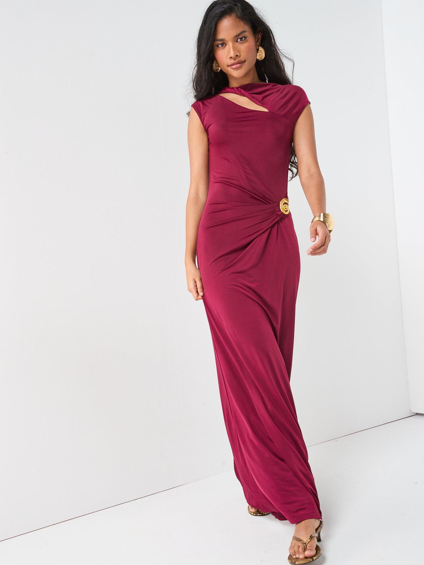 Image 5 of 6 of V by Very Cut Out Statement Maxi Dress - Burgundy