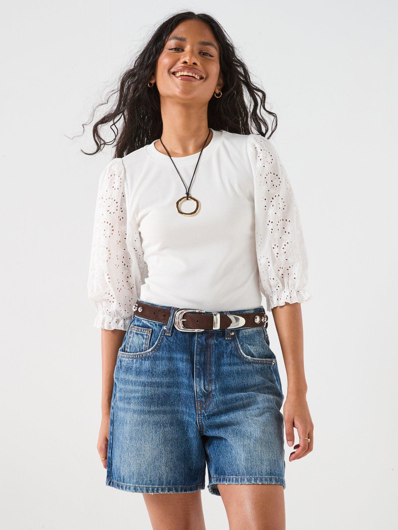 Image 1 of 6 of V by Very Shiffley Sleeve Top - White