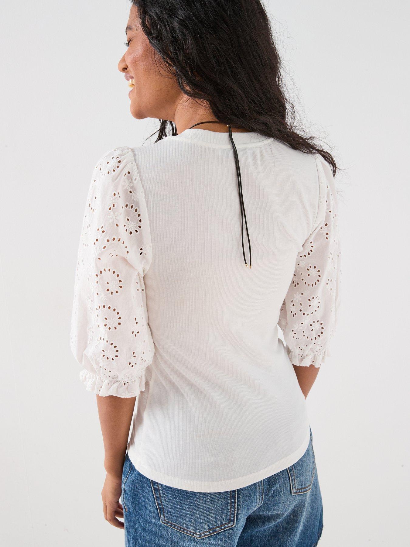 Image 2 of 6 of V by Very Shiffley Sleeve Top - White