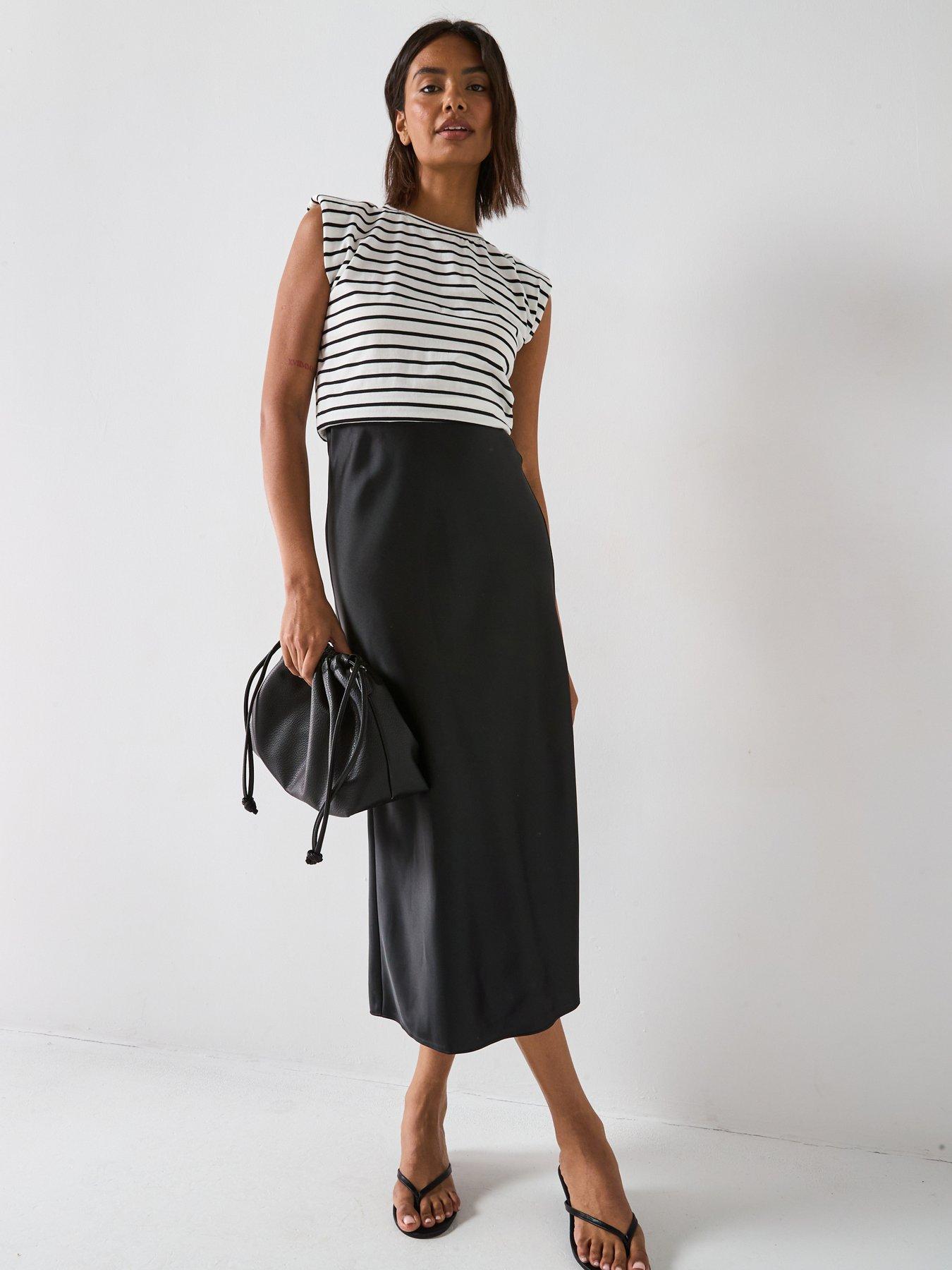 V by Very Woven Satin Hem Dress - White