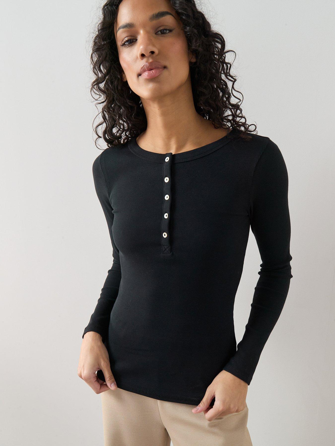 Image 1 of 5 of V by Very Long Sleeve Henley - Black