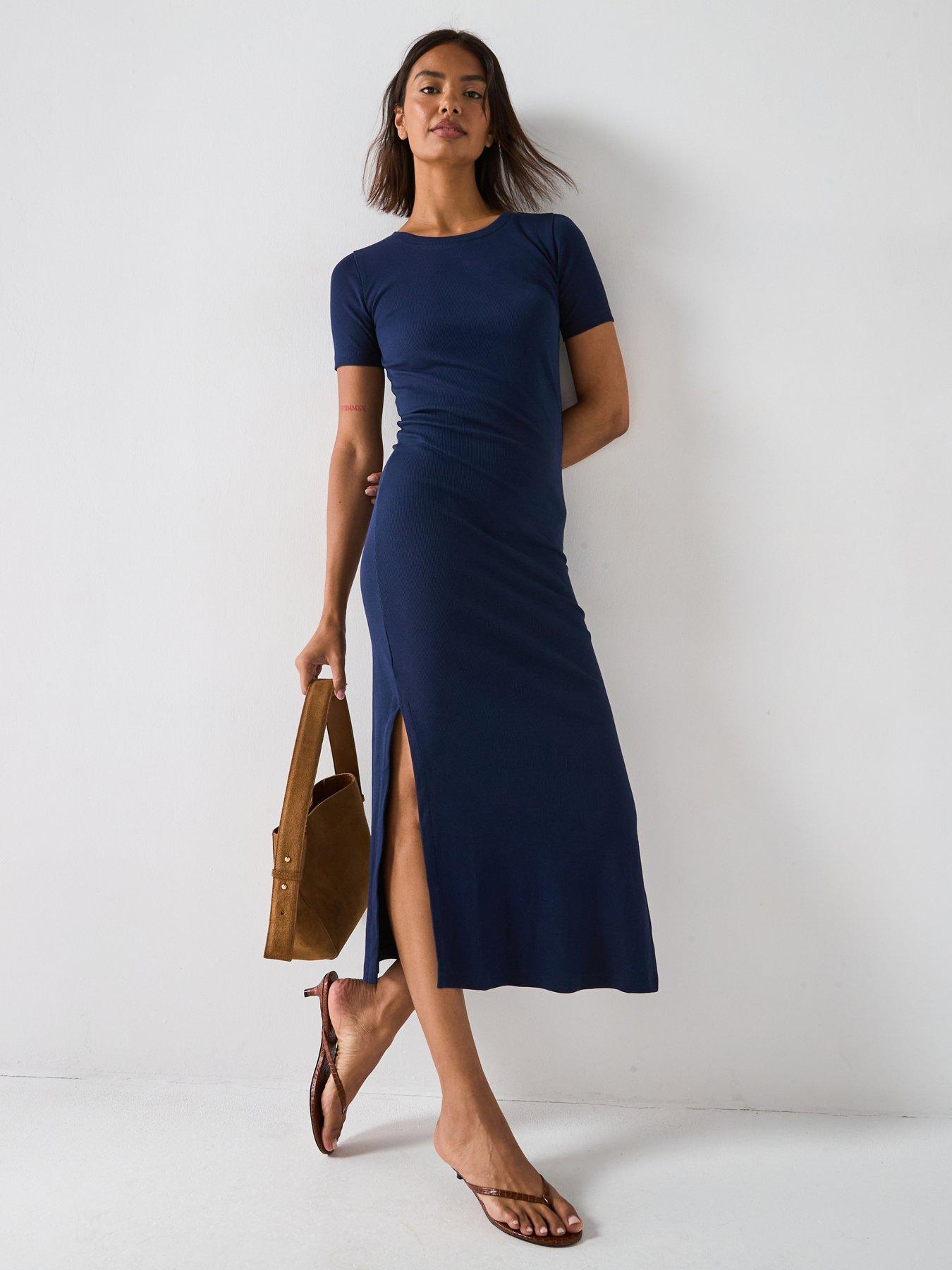 V by Very Rib Tee Dress - Navy
