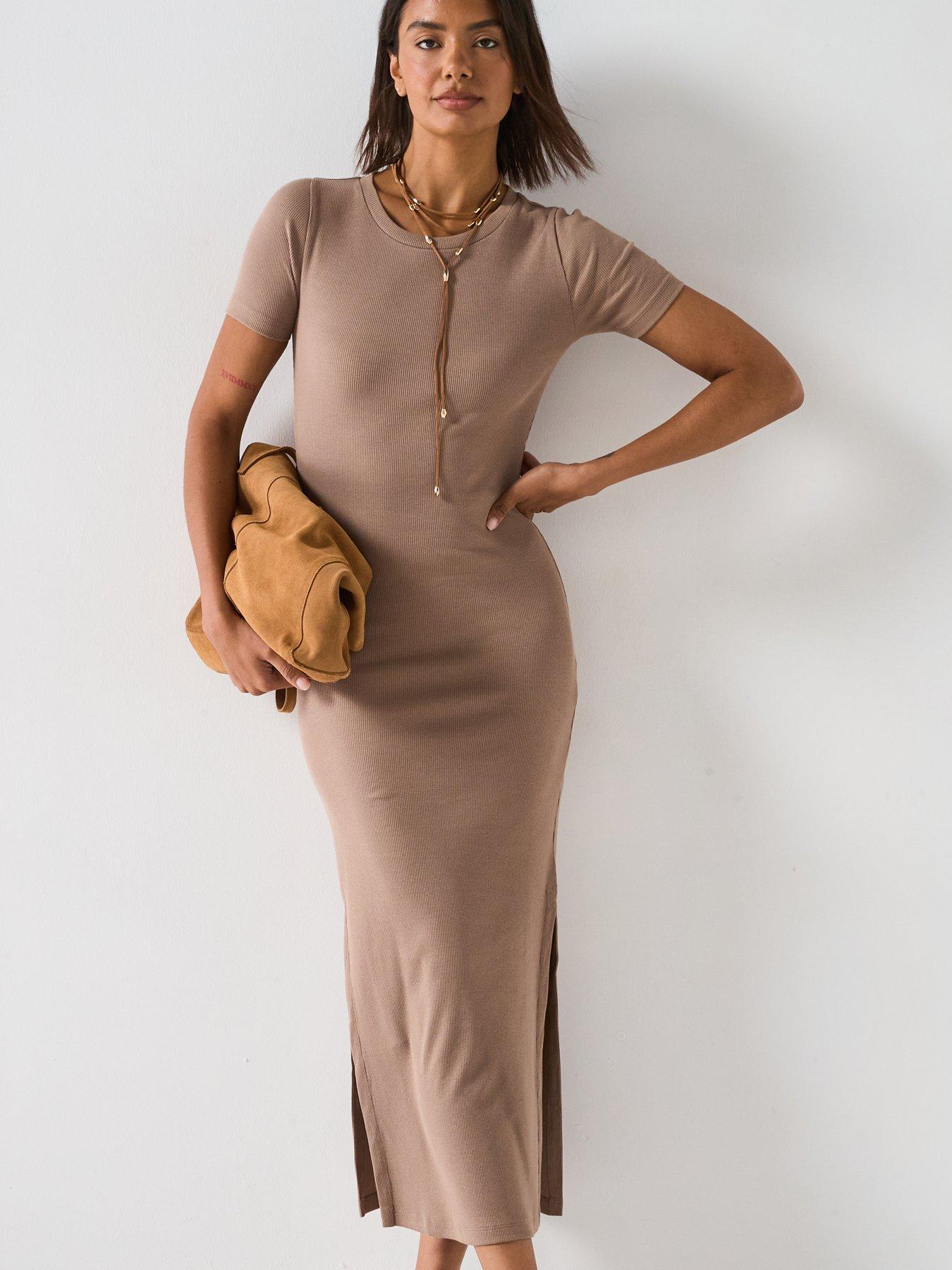 V by Very Rib Tee Dress - Brown