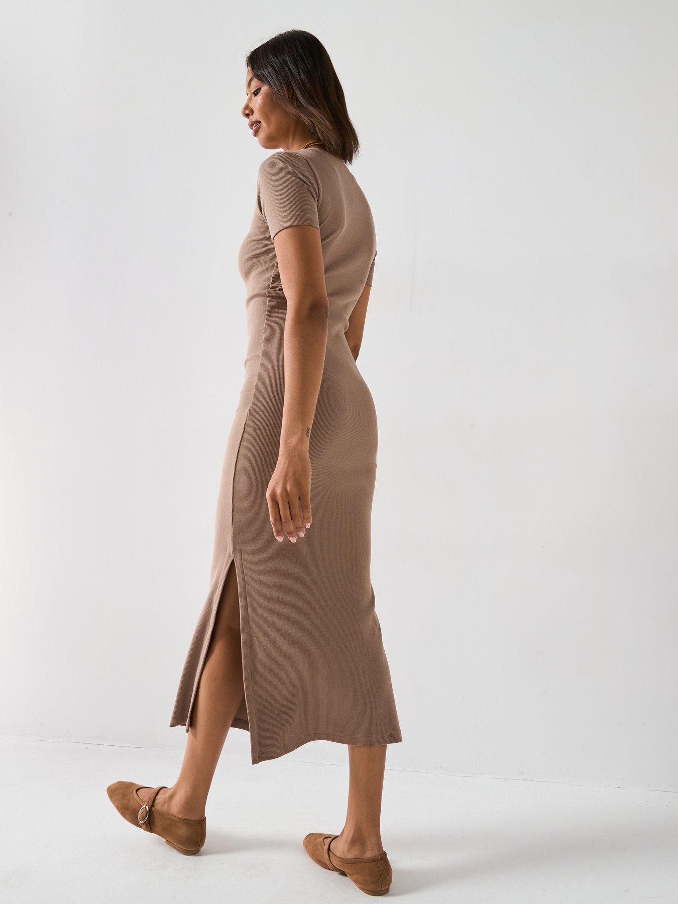 v-by-very-rib-tee-dress-brownstillFront