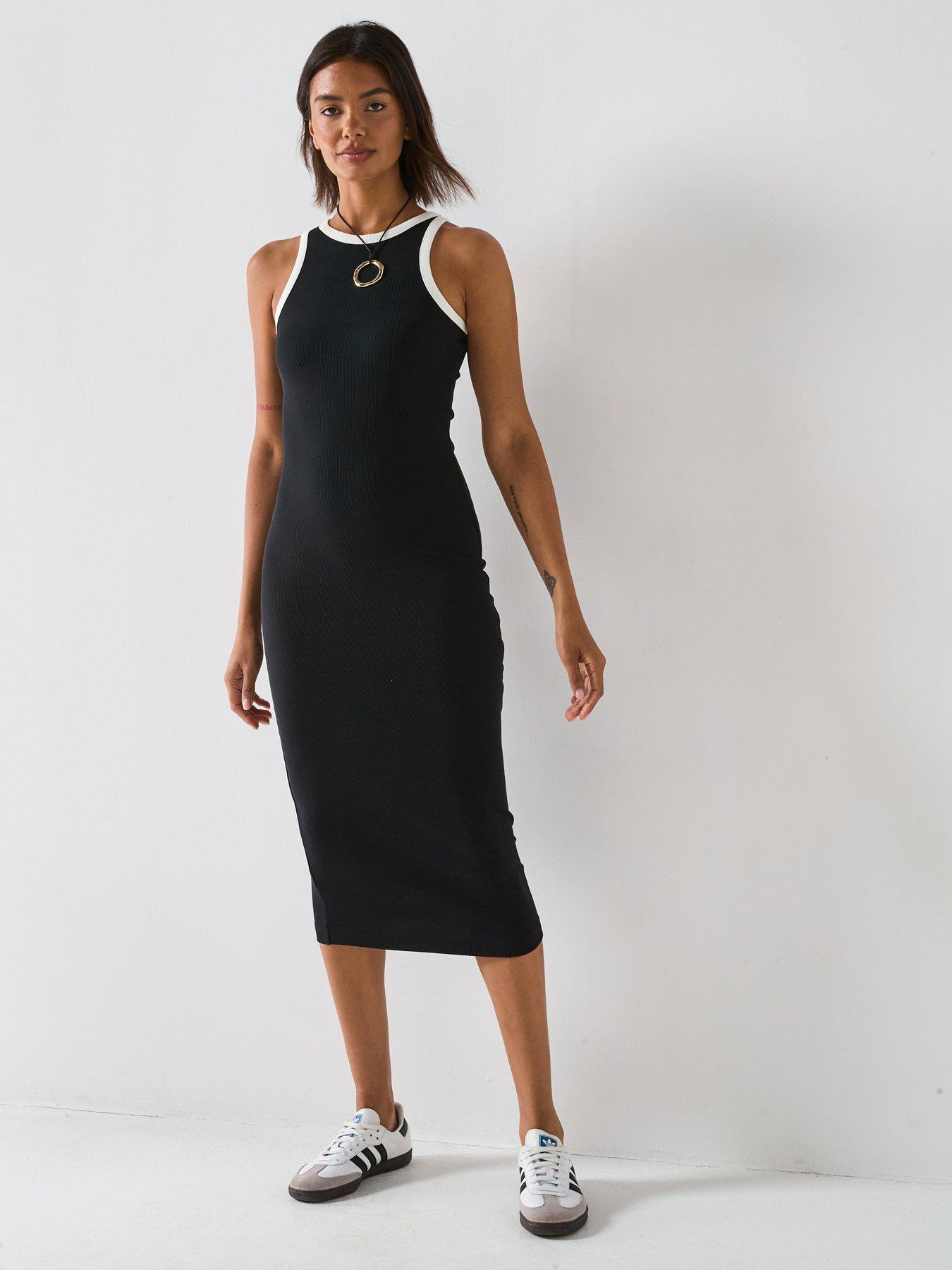 V by Very Ribbed Midaxi Dress with Contrast Trim - Cream