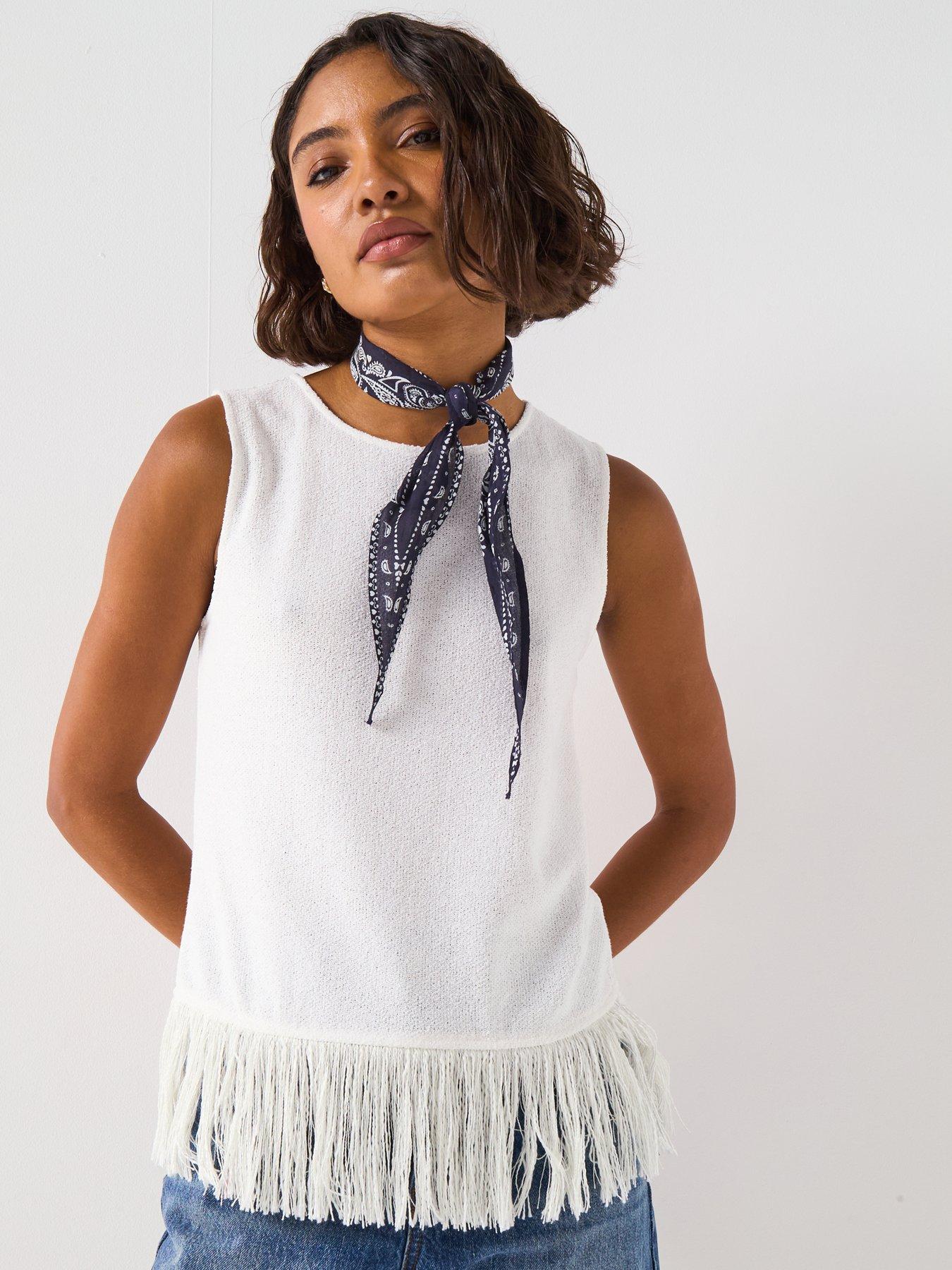 V by Very Fringe Hem Vest - White