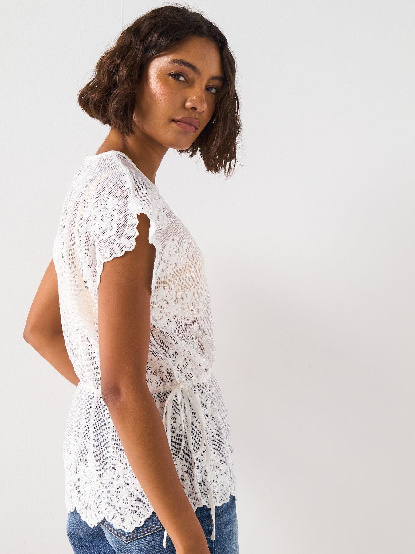 Image 2 of 6 of V by Very Lace Tie Waist Top - Cream
