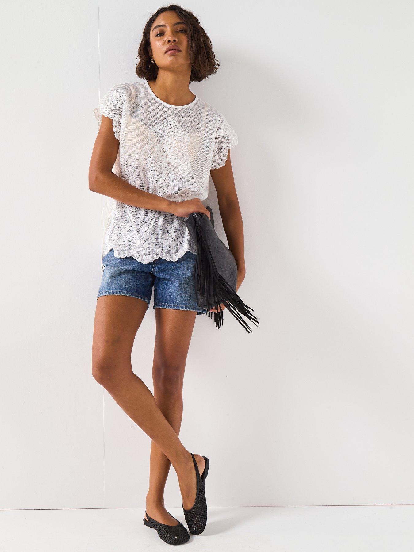 Image 3 of 6 of V by Very Lace Tie Waist Top - Cream