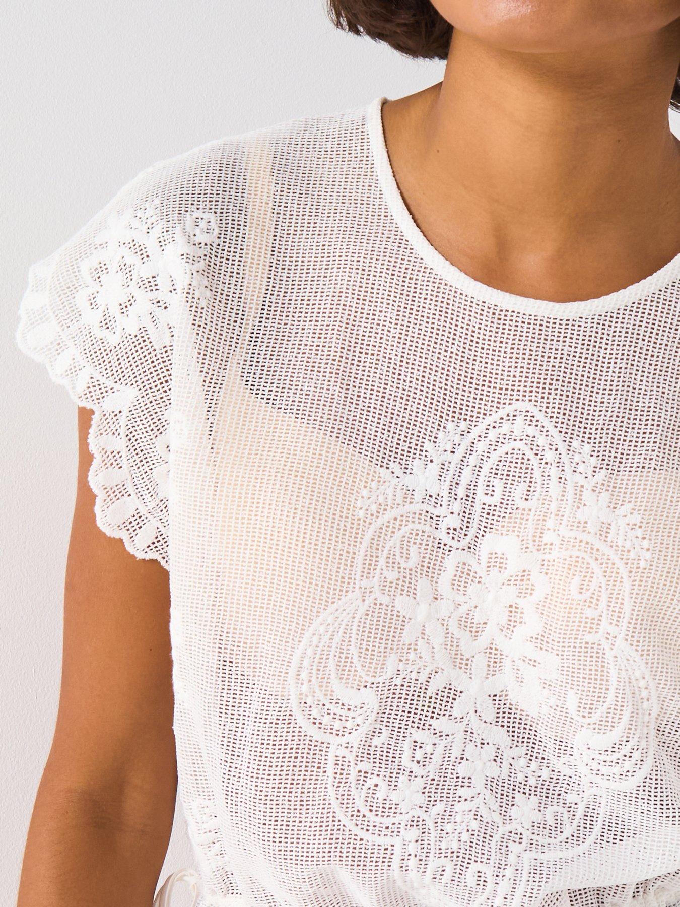 Image 4 of 6 of V by Very Lace Tie Waist Top - Cream