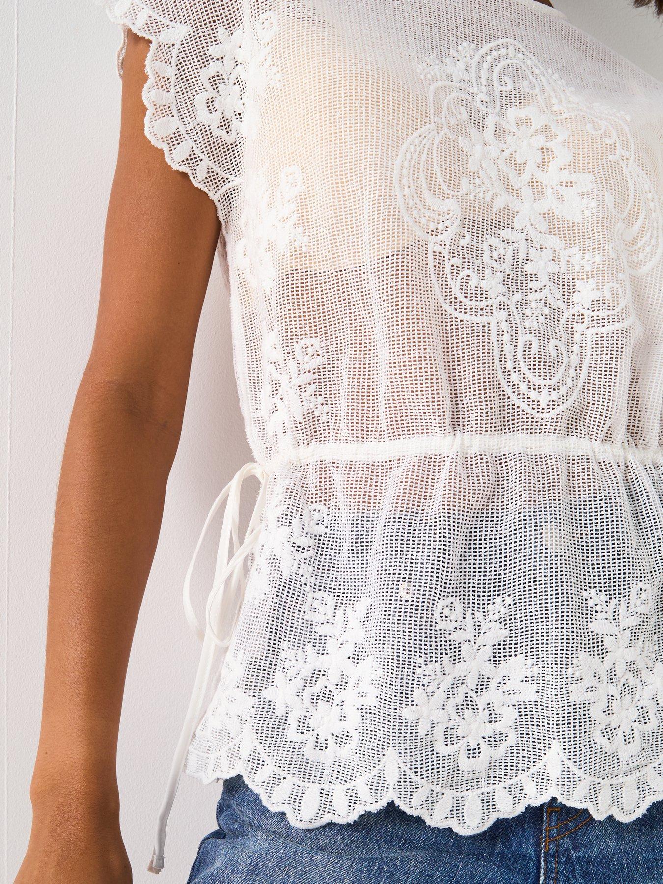 Image 5 of 6 of V by Very Lace Tie Waist Top - Cream