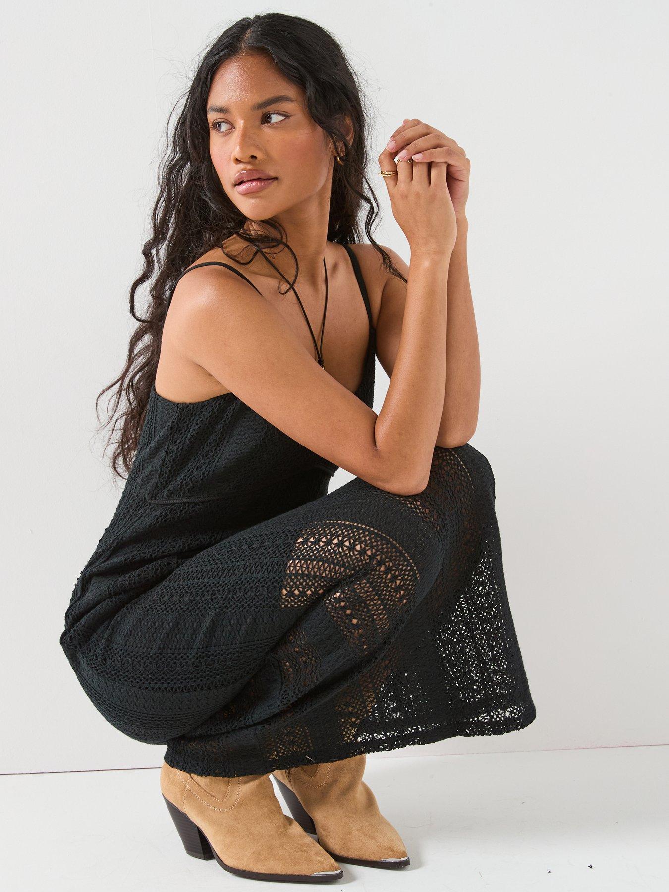 Image 6 of 6 of V by Very Strappy Lace Maxi Dress&nbsp;- Black