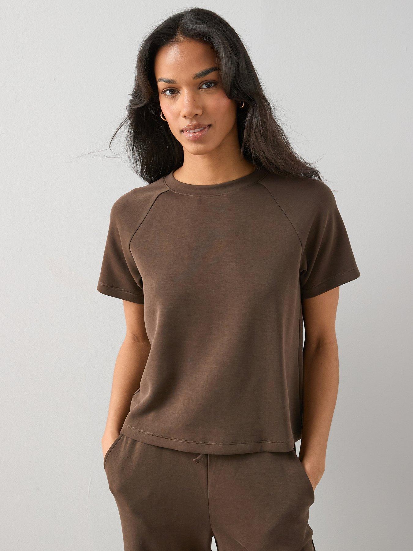 V by Very Modal Mix T-Shirt - Brown