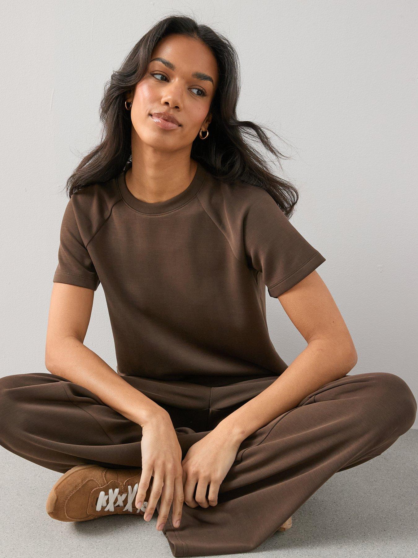 Image 6 of 6 of The Very Collection Modal Mix T-Shirt - Brown