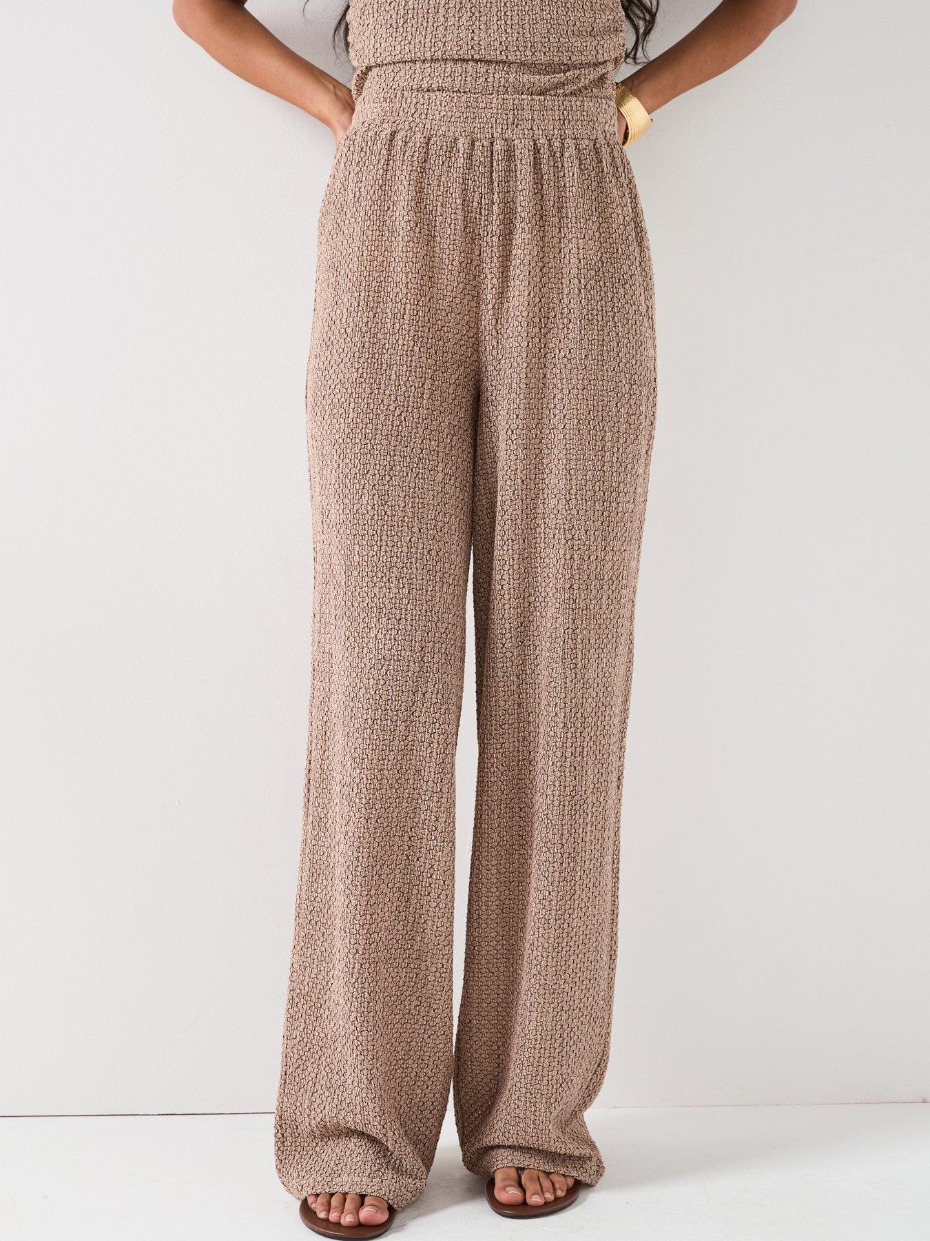 V by Very Texture Wide Leg Co-ord Trousers - Brown