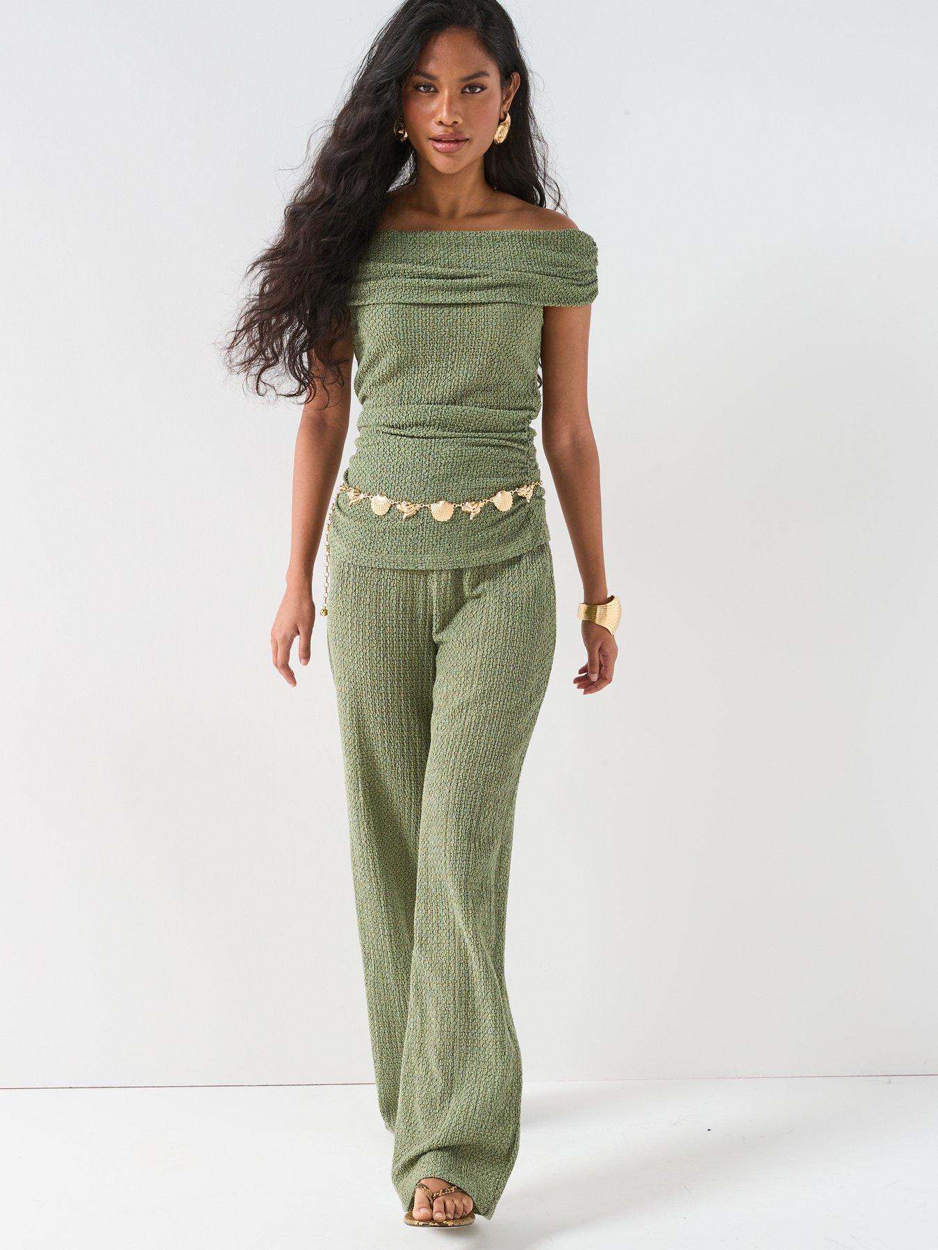 Image 5 of 6 of V by Very Texture Wide Leg Co Ord &nbsp;- Green