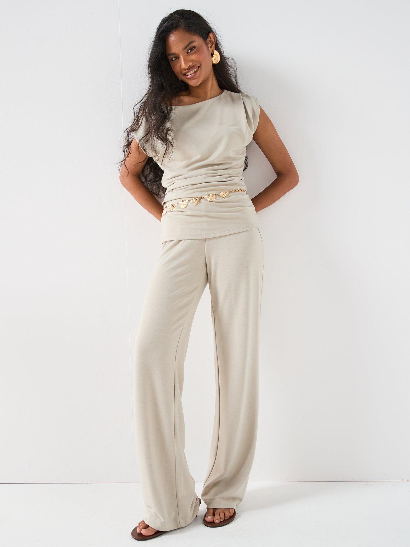 Image 3 of 6 of V by Very Drape Wide Leg Co ord - Taupe