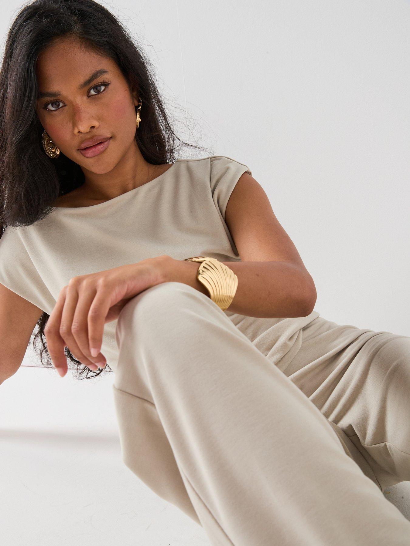 Image 4 of 6 of V by Very Drape Wide Leg Co ord - Taupe