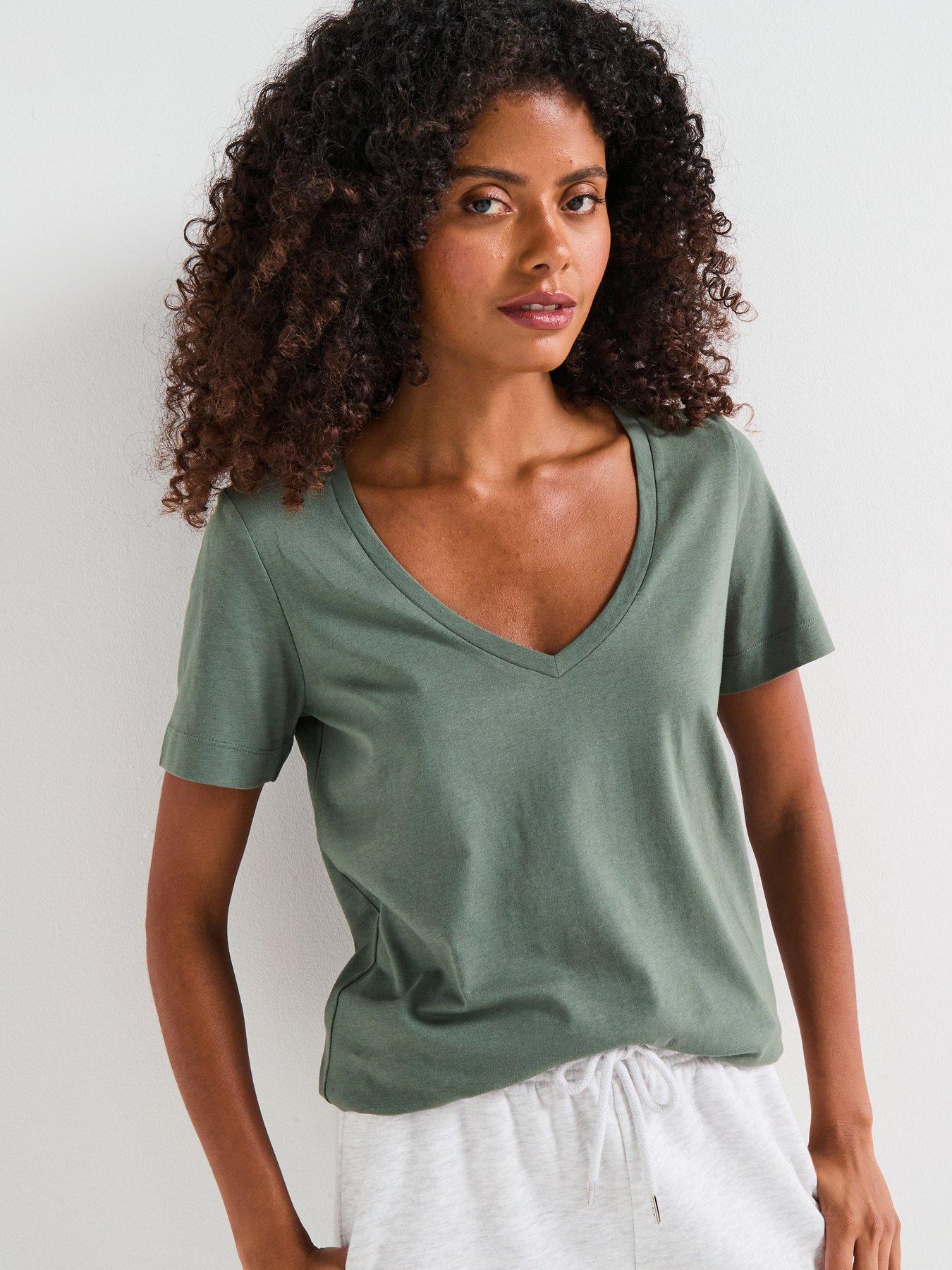 V by Very V Neck Tee - Green