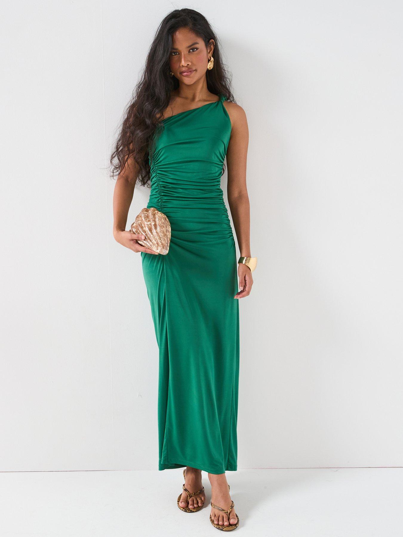 V by Very Draped Twist Shoulder Dress - Green