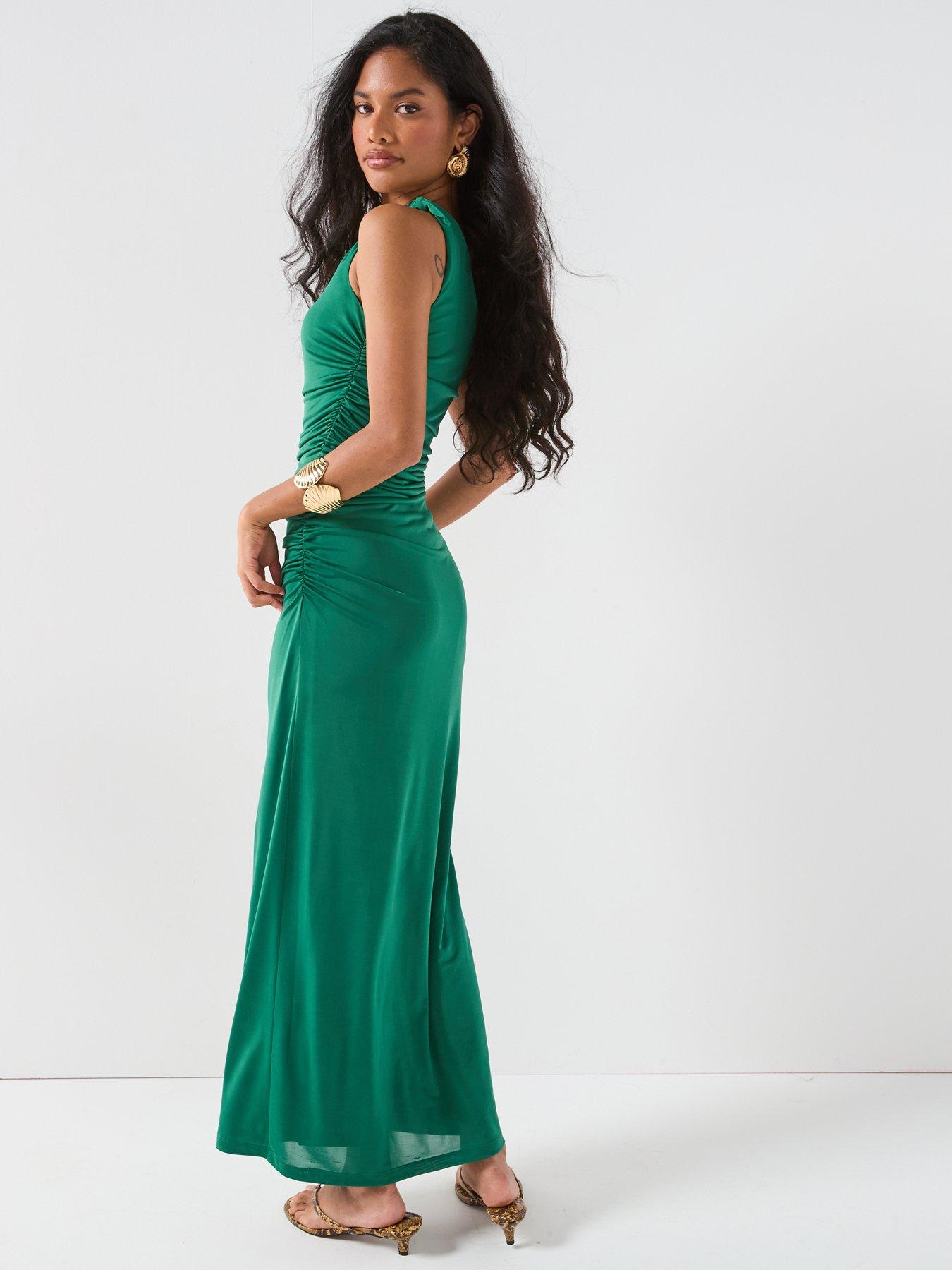 v-by-very-draped-twist-shoulder-dress-greenstillFront