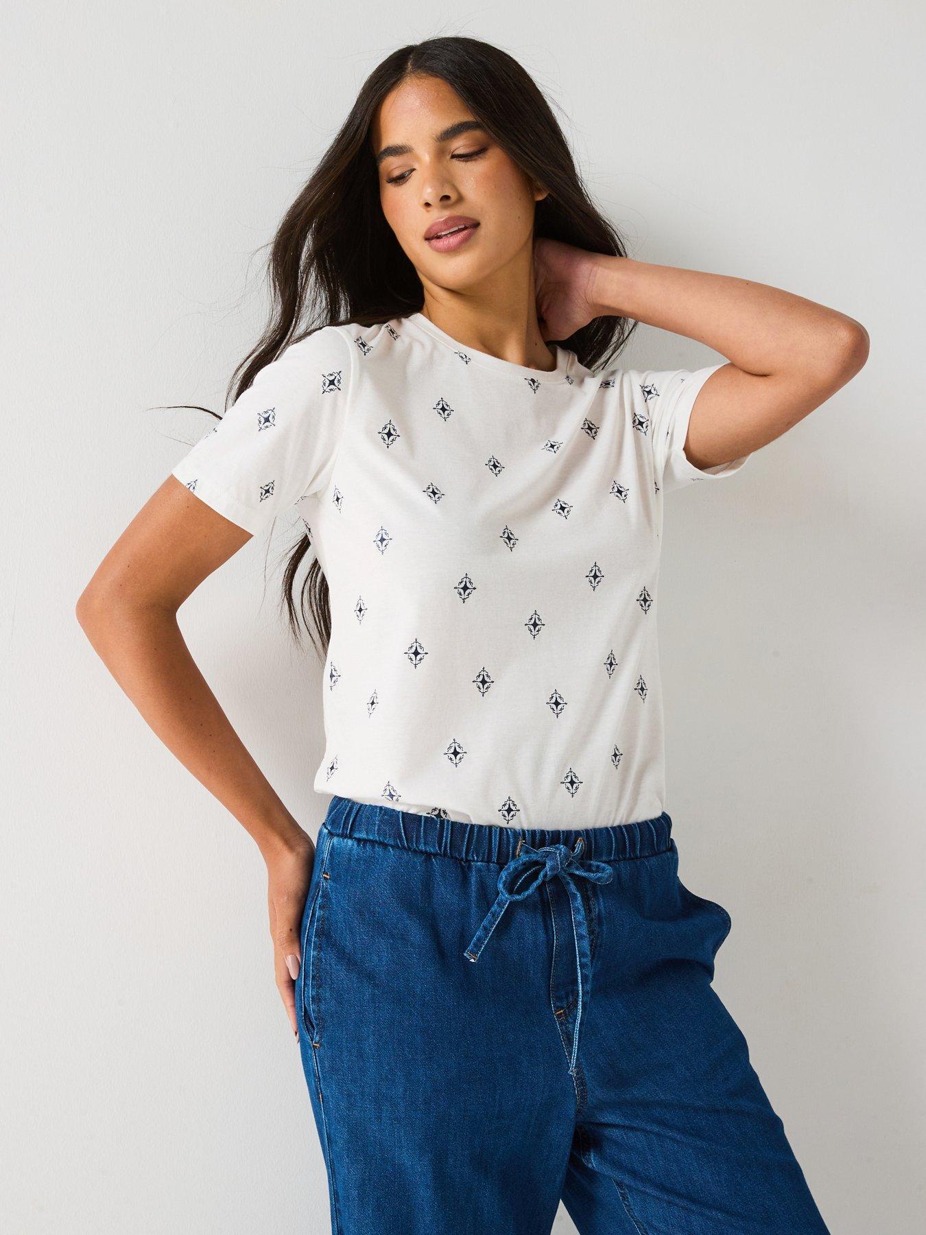 V by Very Embellished T-Shirt Motif - White