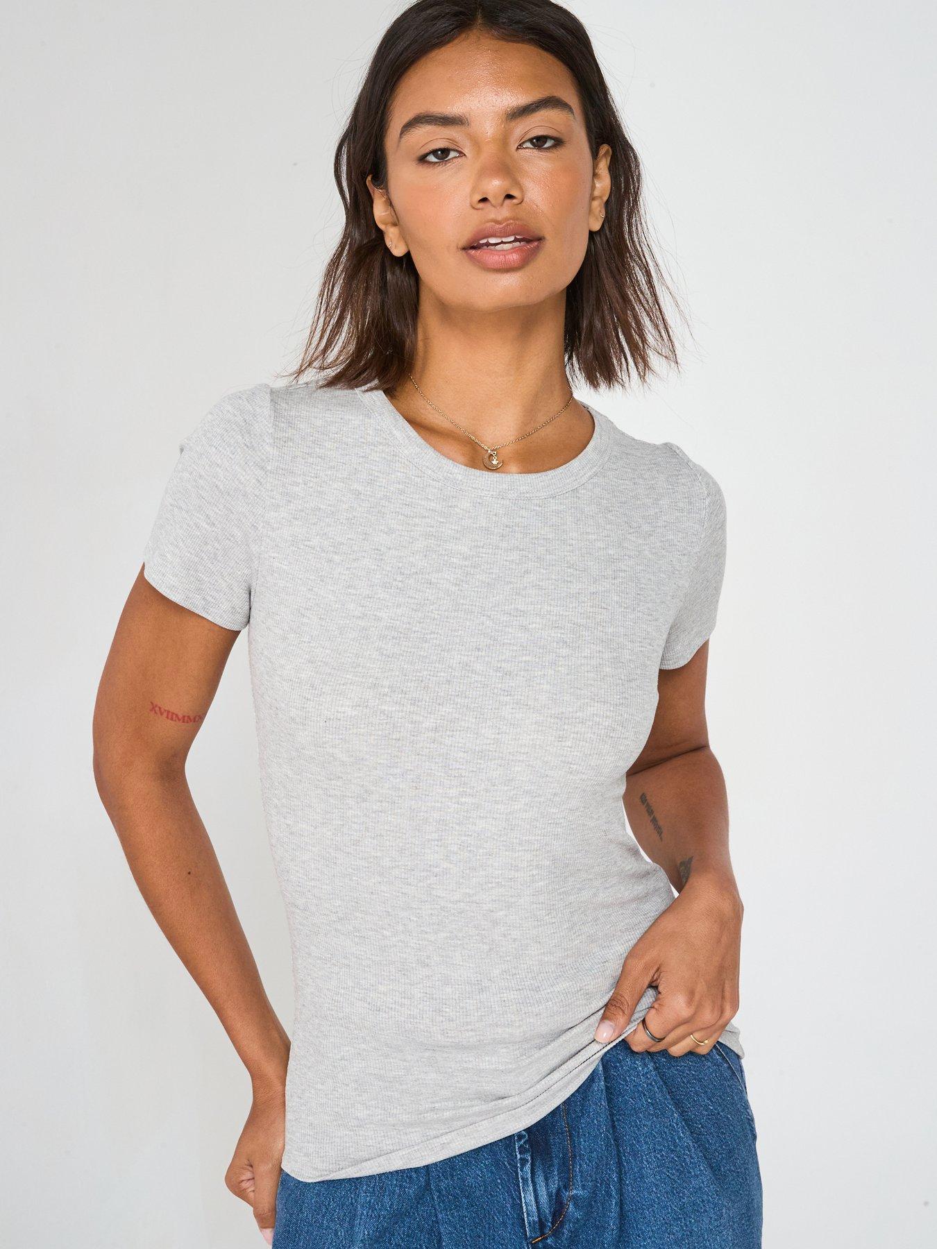 Image 1 of 6 of V by Very Short Sleeve Rib Tee - Grey