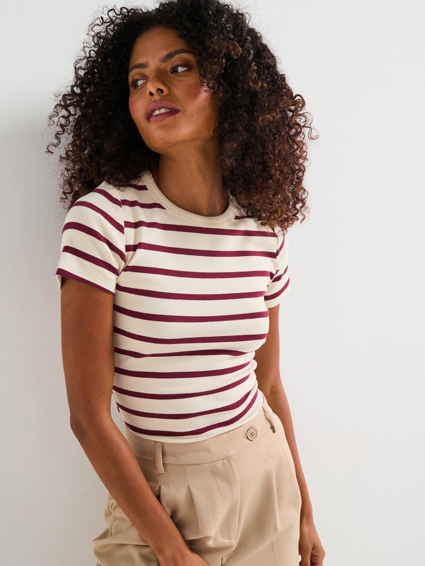 Image 1 of 5 of V by Very Short Sleeve Rib Tee Scoop - Burgundy