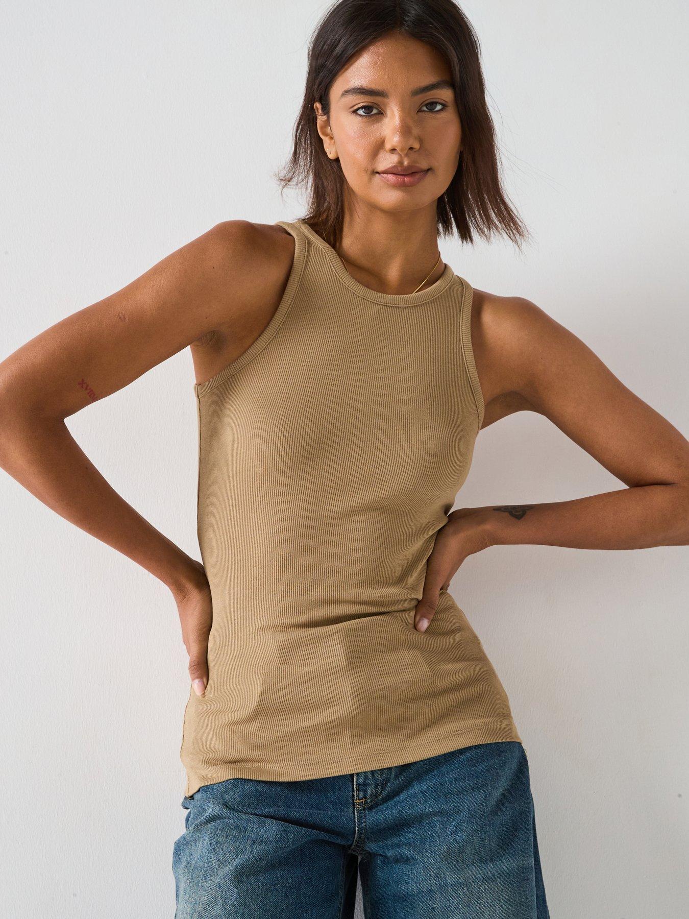 Image 1 of 6 of V by Very High Neck Rib Vest - Beige