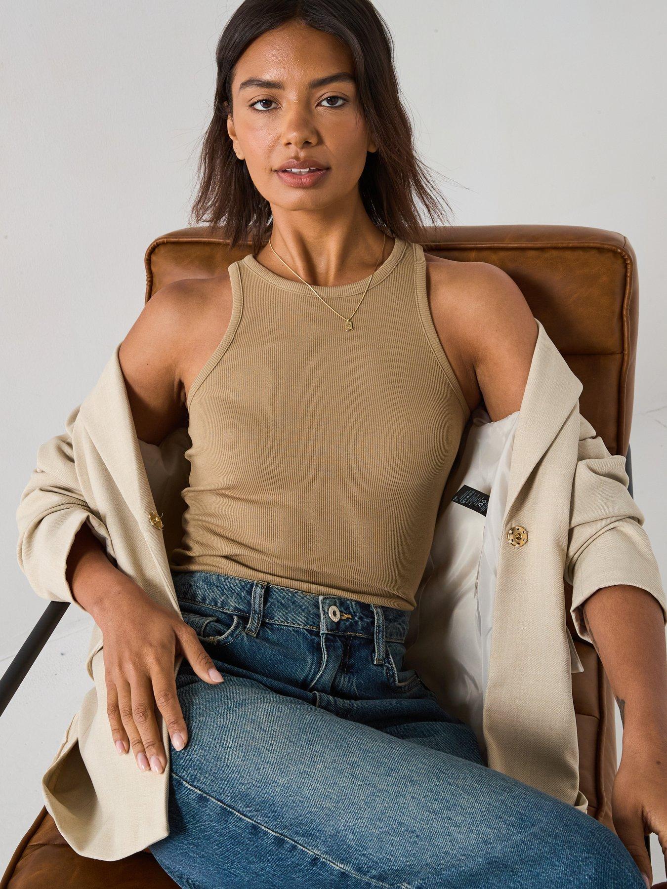 Image 5 of 6 of V by Very High Neck Rib Vest - Beige