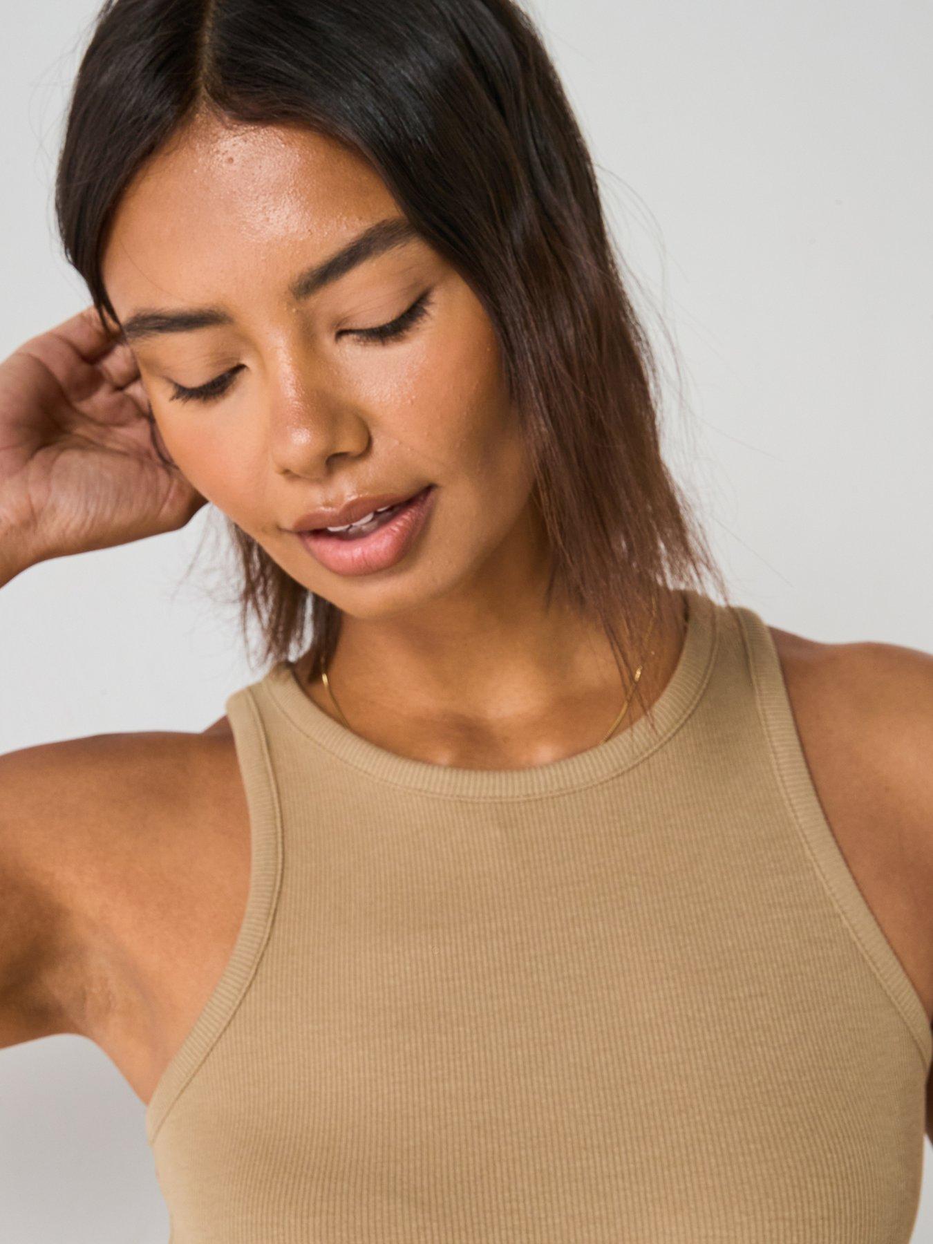 Image 6 of 6 of V by Very High Neck Rib Vest - Beige
