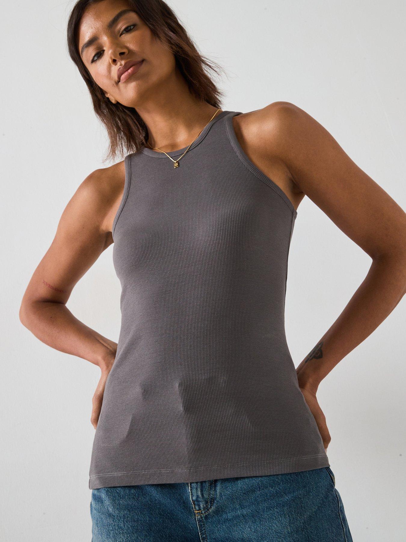 V by Very High Neck Rib Vest - Blue