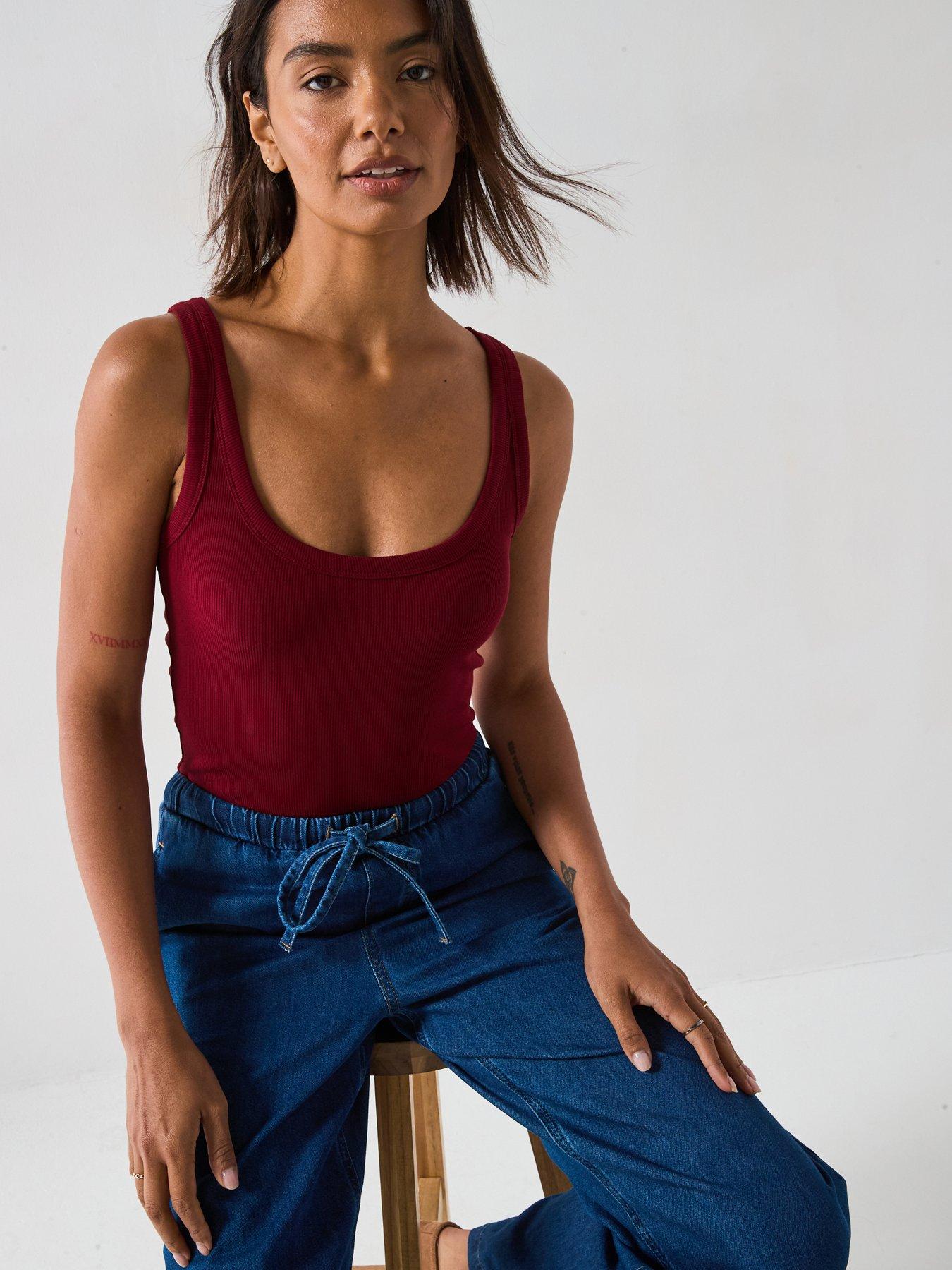 V by Very Scoop Rib Vest - Burgundy