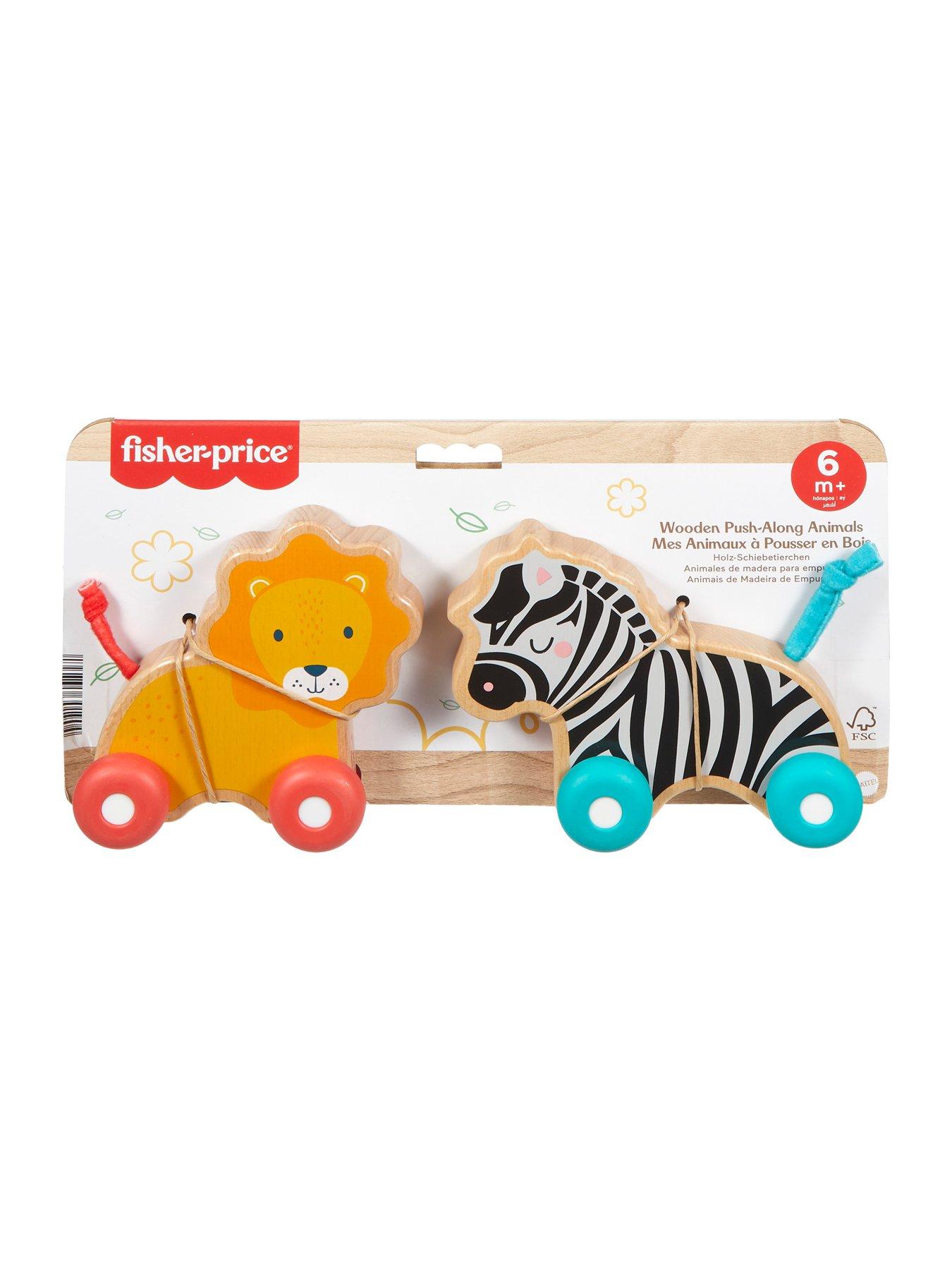 Image 7 of 7 of Fisher-Price Wooden Push Along Animals, Lion &amp; Zebra Toy Vehicles for Baby Crawling Play