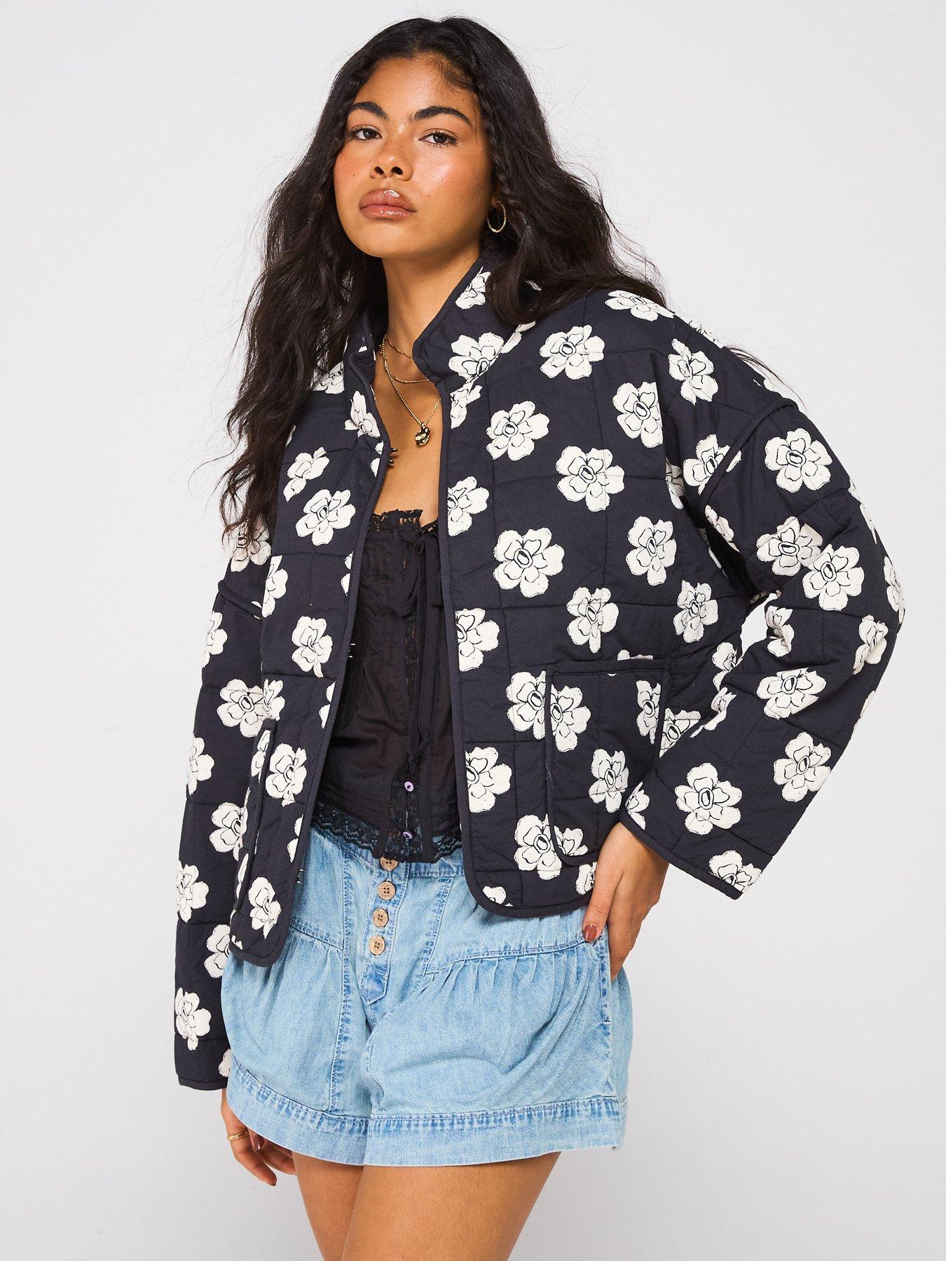 Image 1 of 6 of FREE PEOPLE Chloe Quilt Printed Jacket - Black