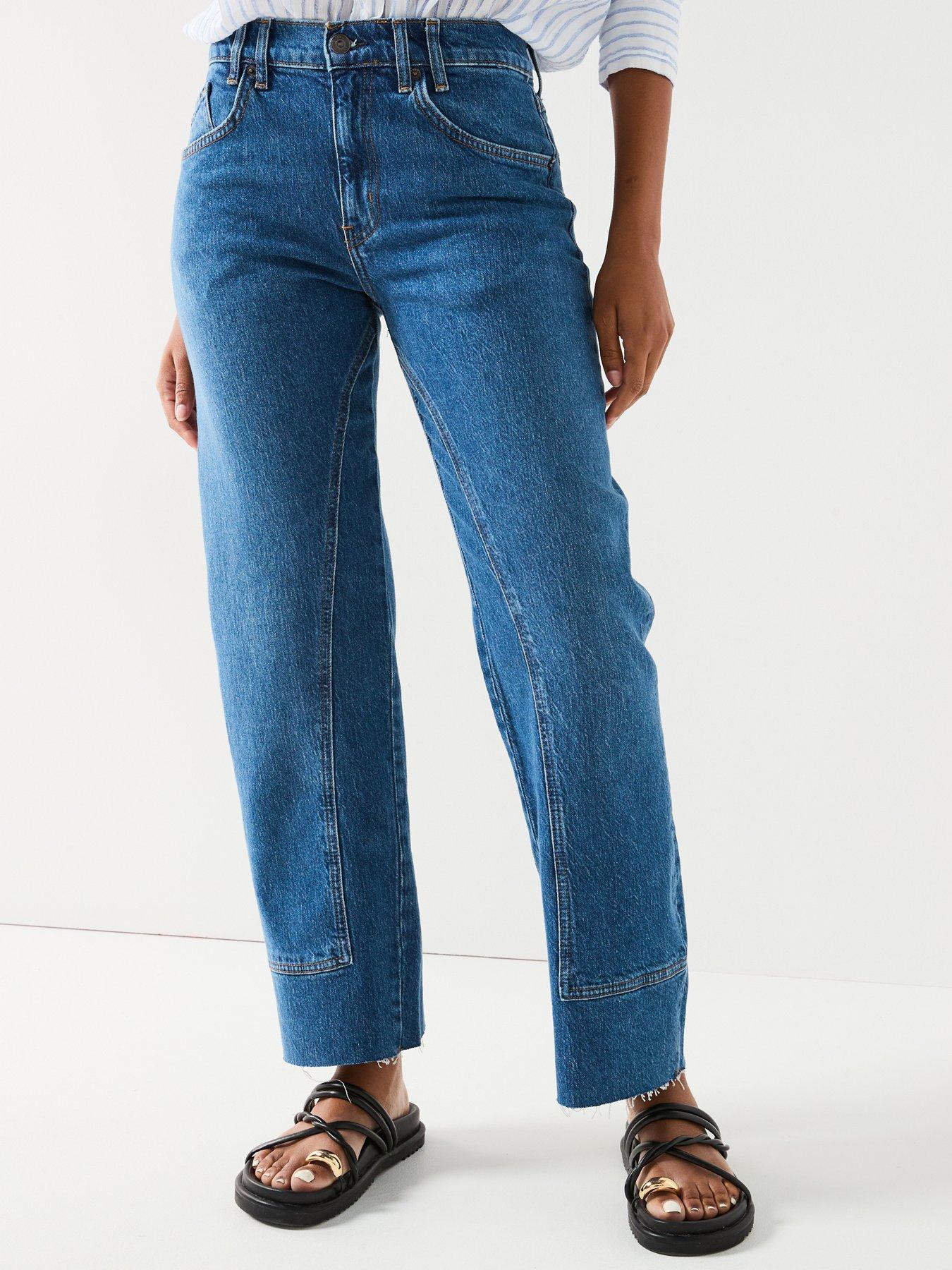 FREE PEOPLE Risk Taker Mid-Rise Straight Jeans - Dark Blue