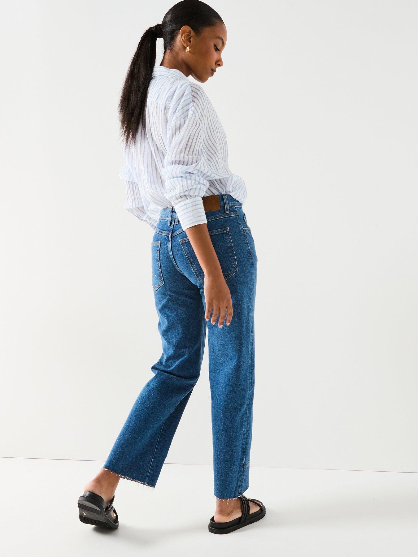 Image 3 of 6 of FREE PEOPLE Risk Taker Mid-Rise Straight Jeans - Dark Blue