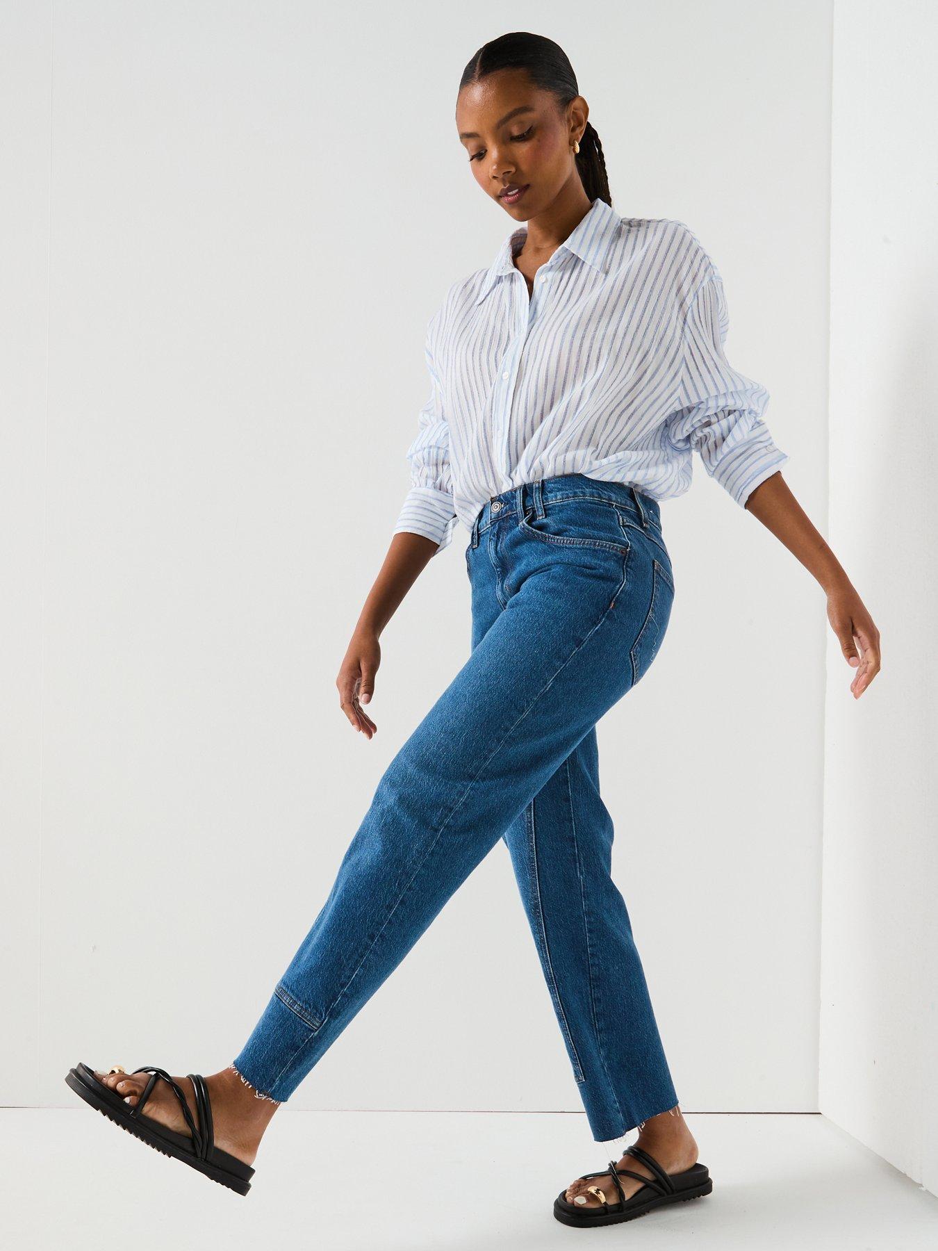Image 6 of 6 of FREE PEOPLE Risk Taker Mid-Rise Straight Jeans - Dark Blue