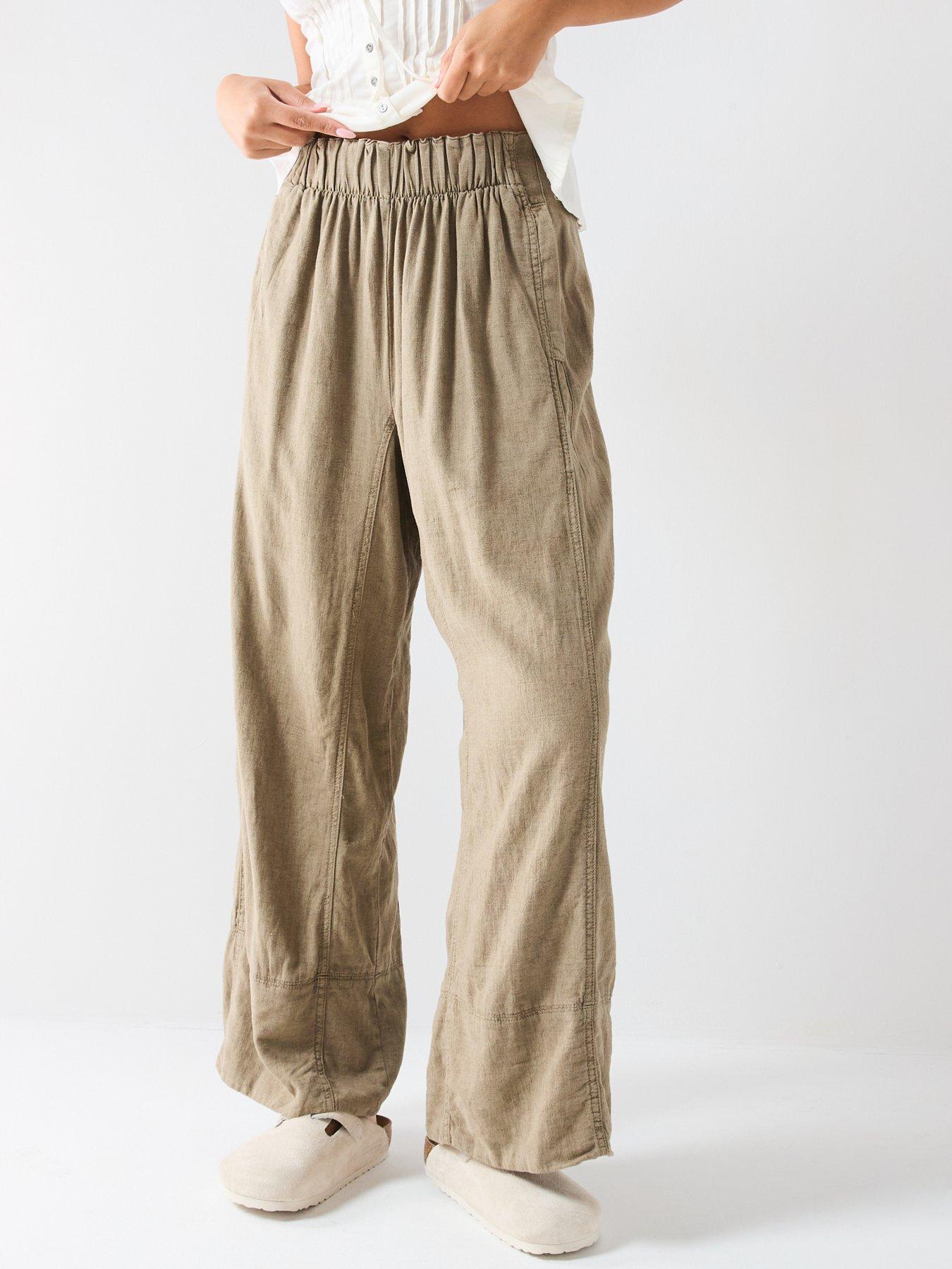 Image of FREE PEOPLE Days End Linen Pull On Trouser - Khaki