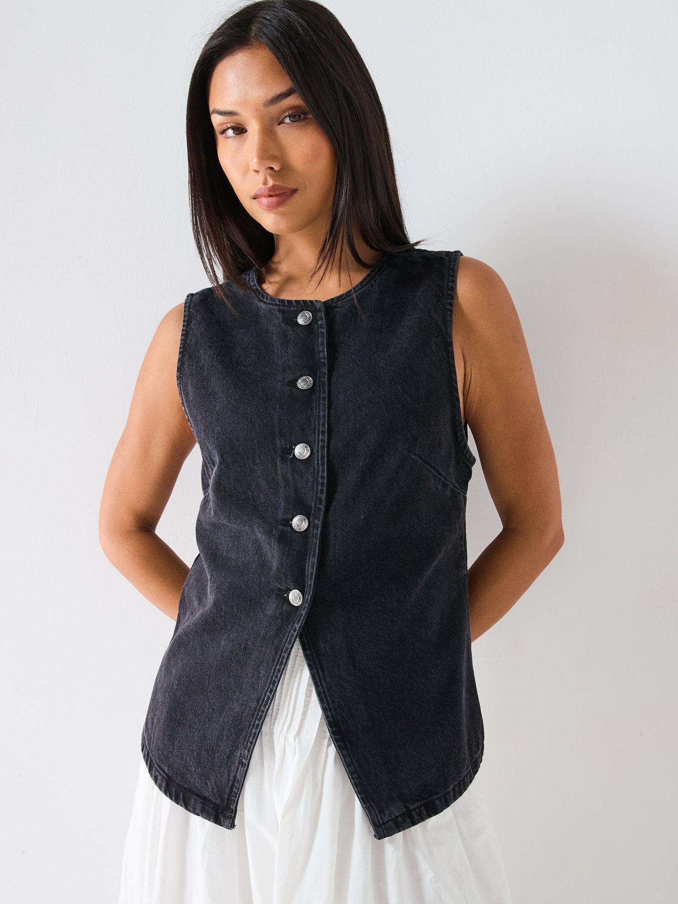 Image 1 of 5 of FREE PEOPLE Aimee Denim Vest Top - Black