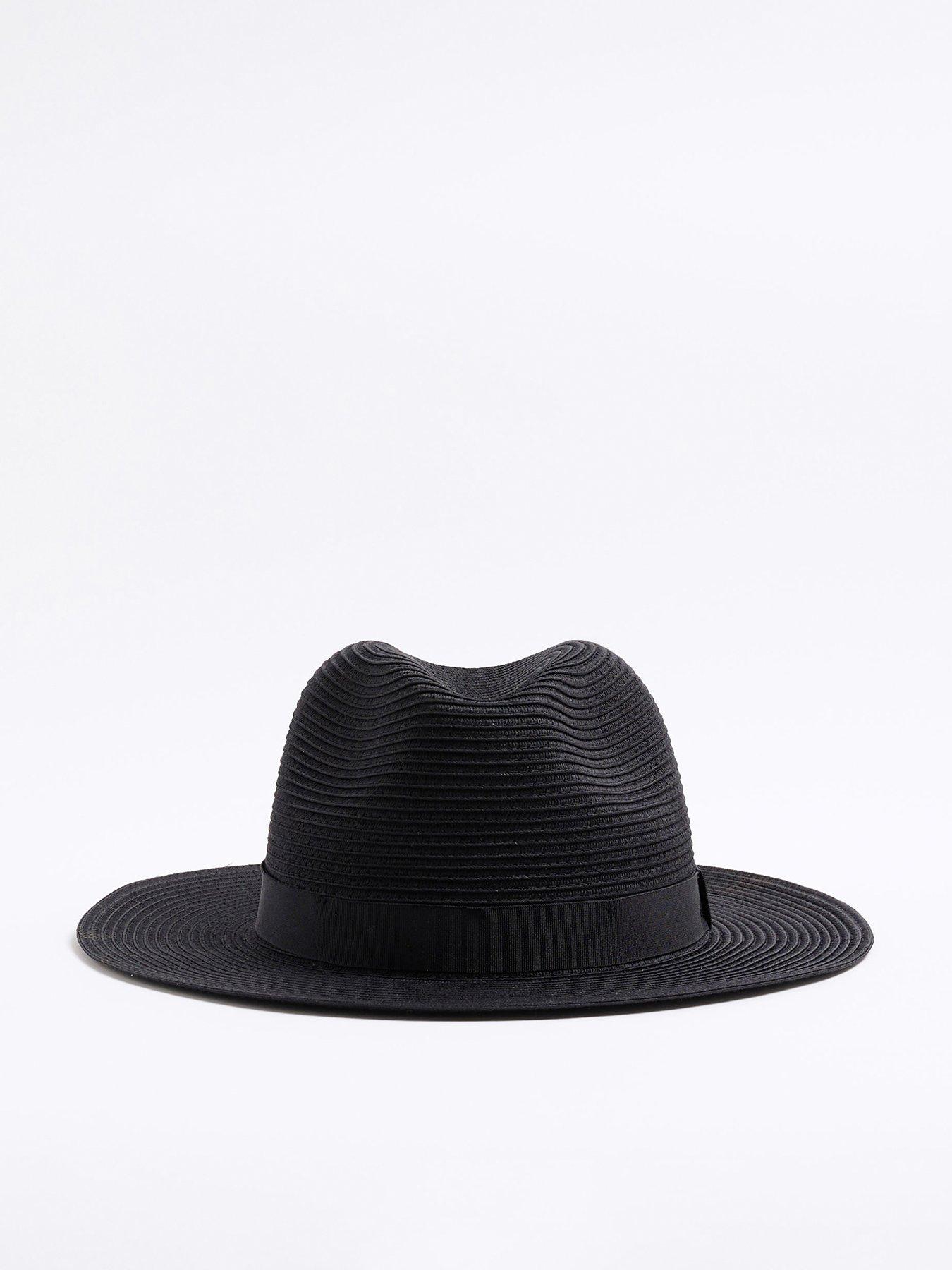 undefined Straw Fedora Hat - Black