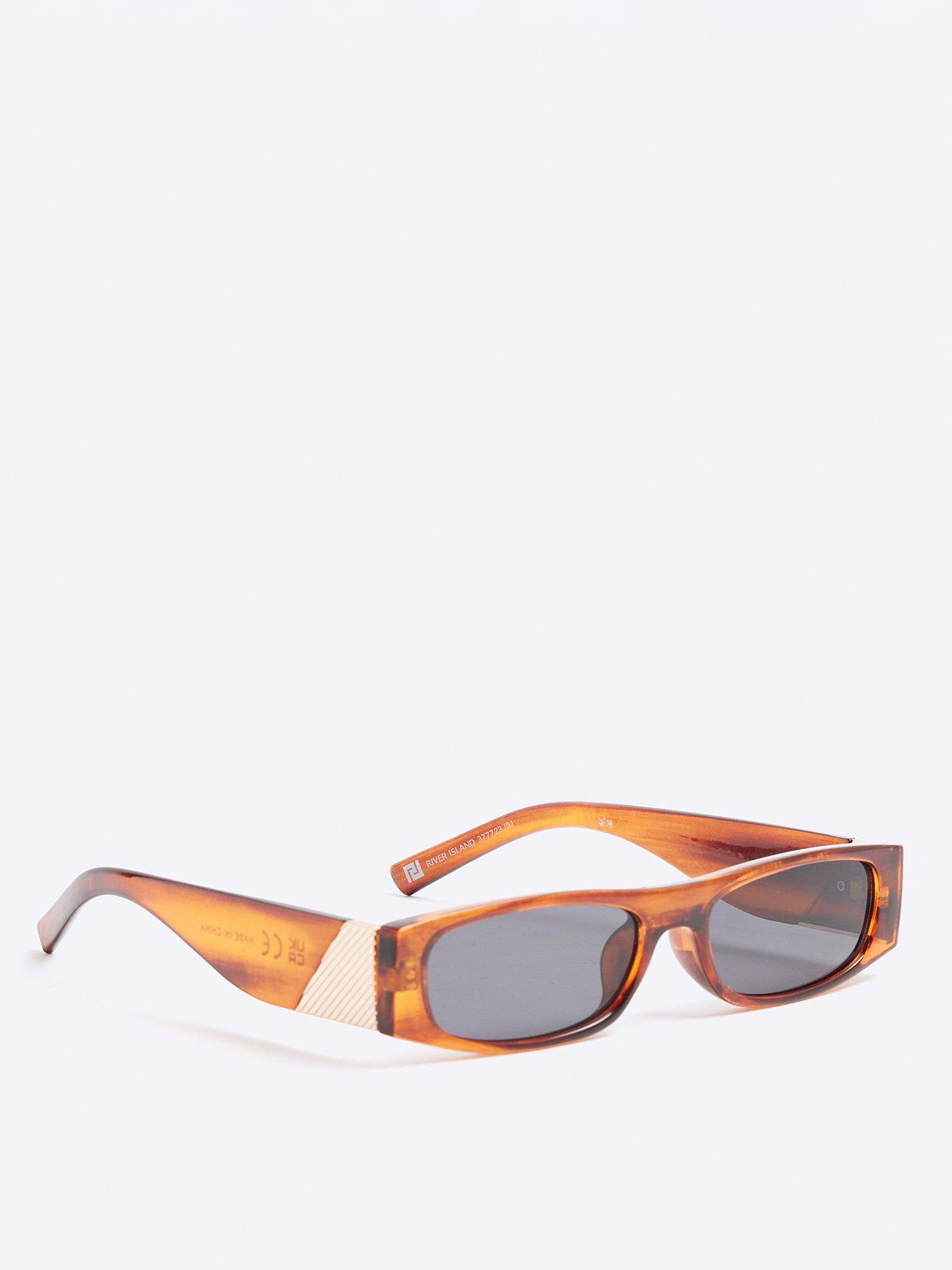 Image 2 of 4 of River Island Amber Slim Rectangle Sunglasses - Brown