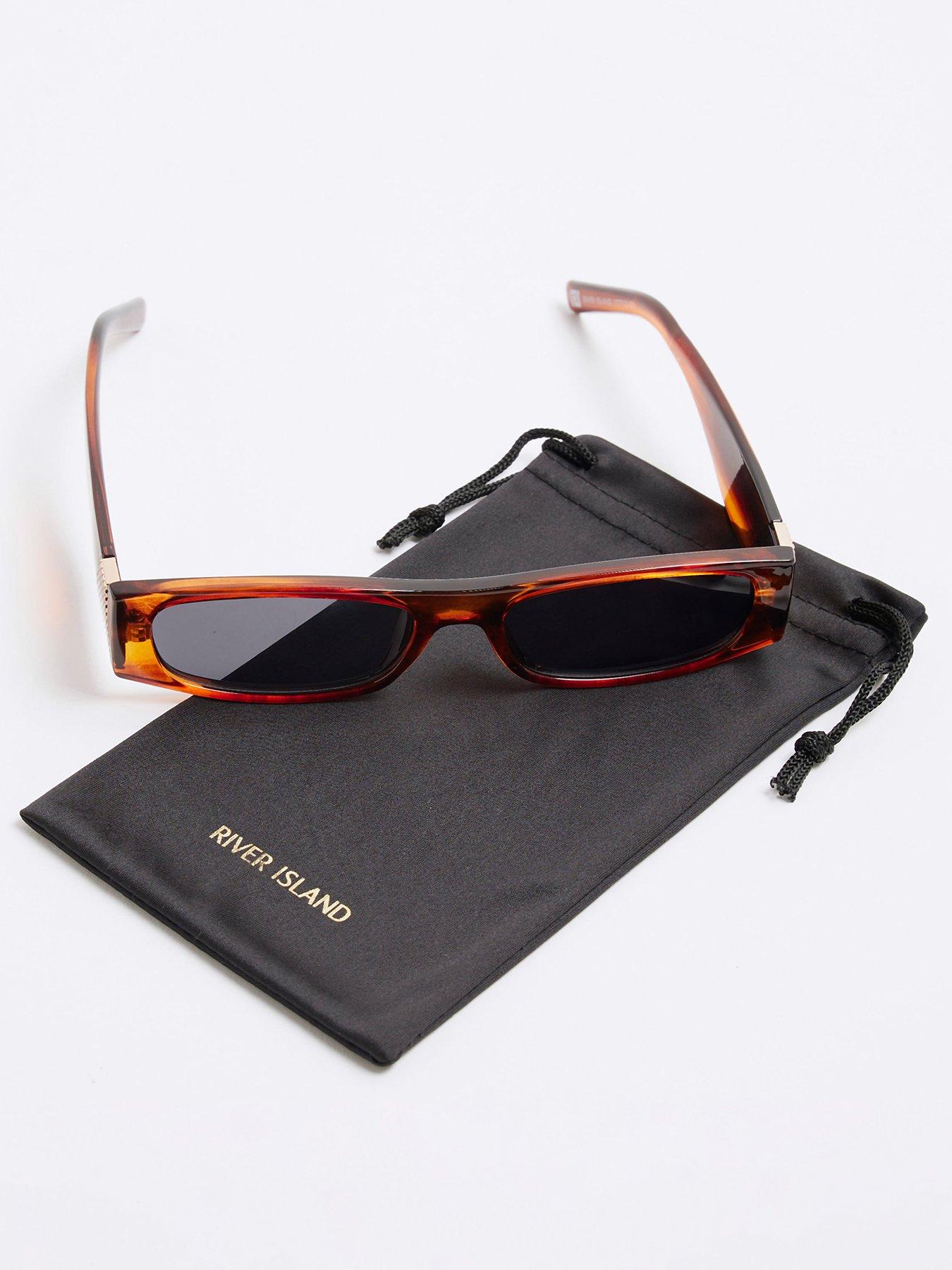 Image 3 of 4 of River Island Amber Slim Rectangle Sunglasses - Brown