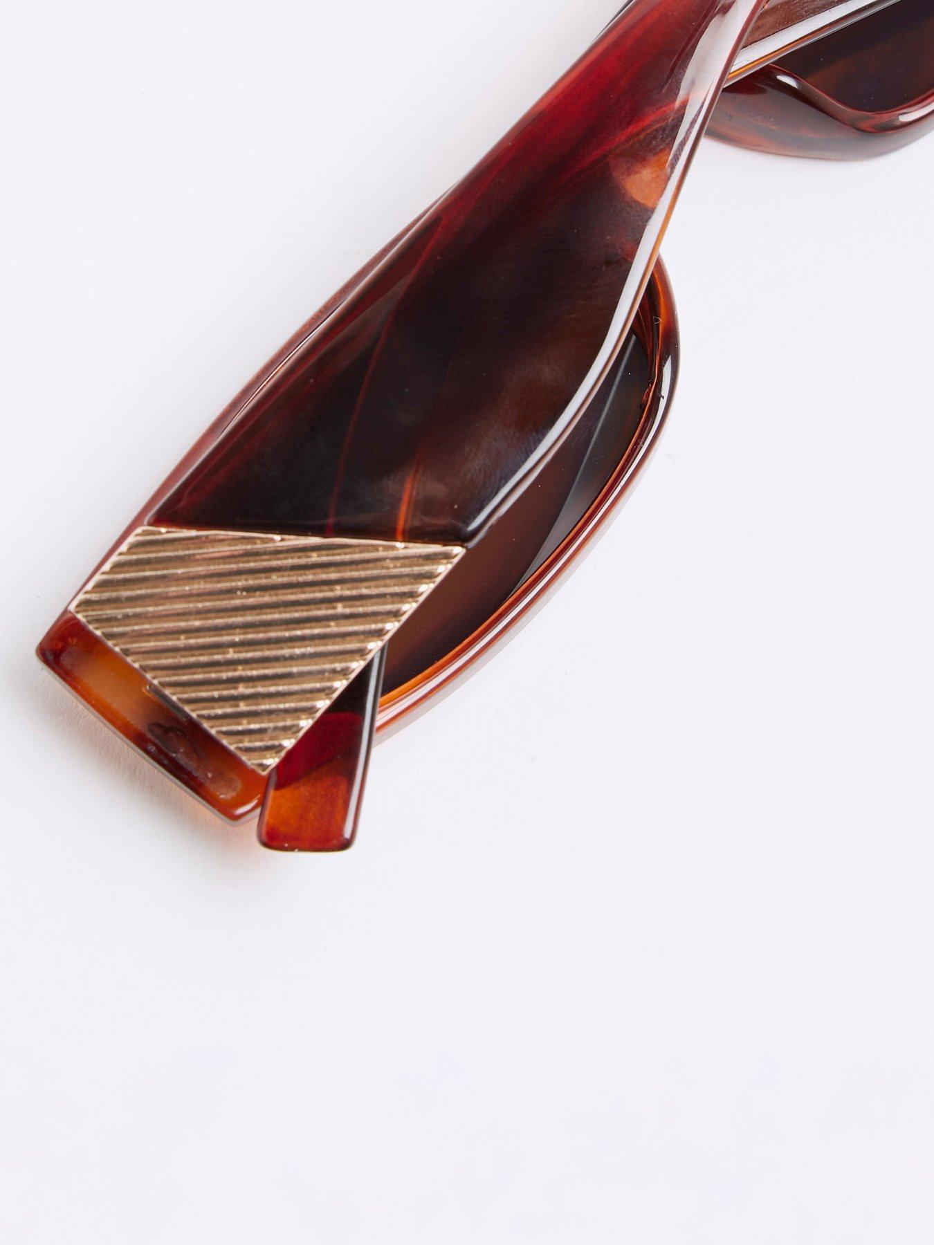 Image 4 of 4 of River Island Amber Slim Rectangle Sunglasses - Brown
