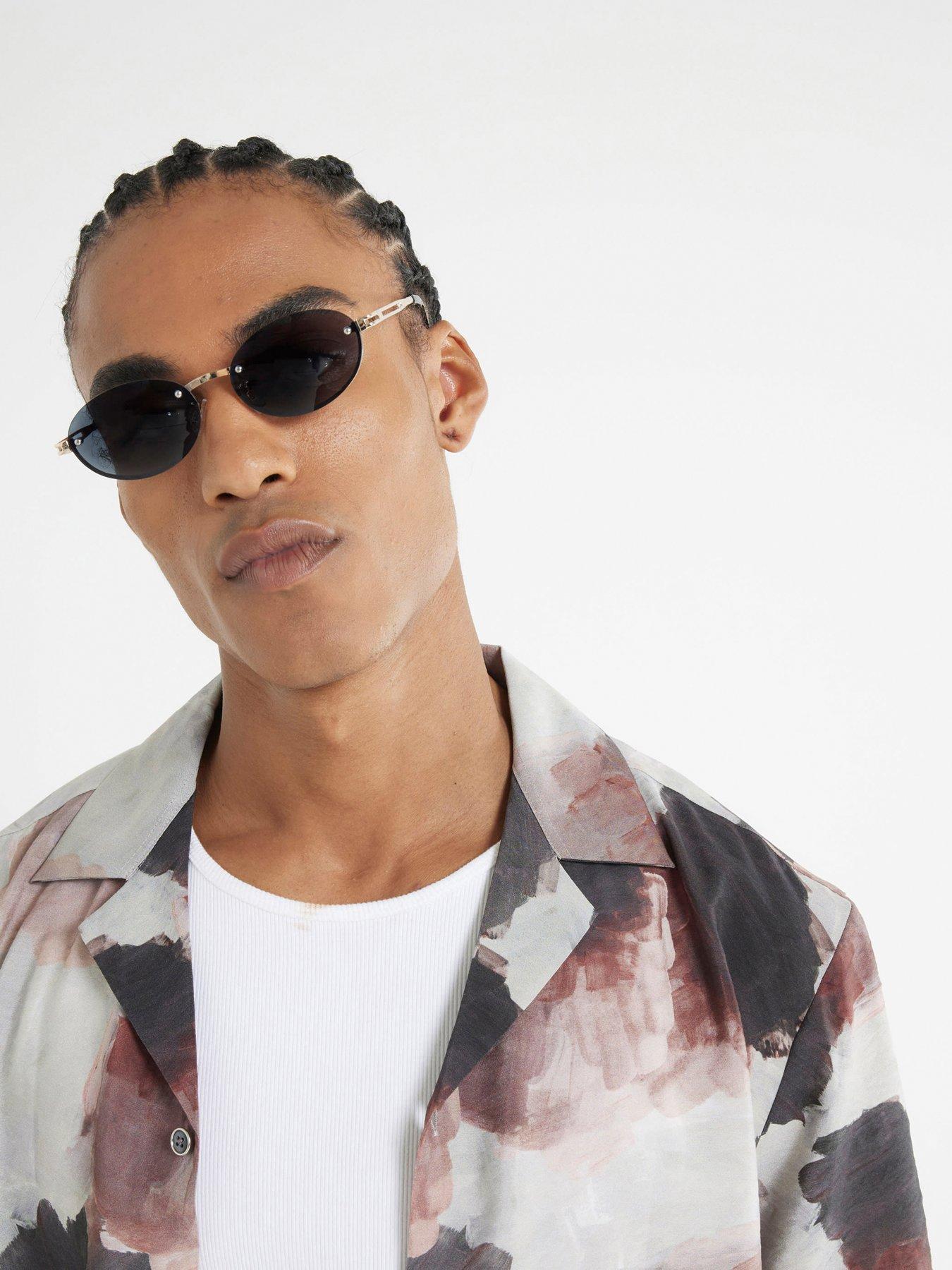 Image 1 of 4 of River Island Rimless Oval Sunglasses - Black