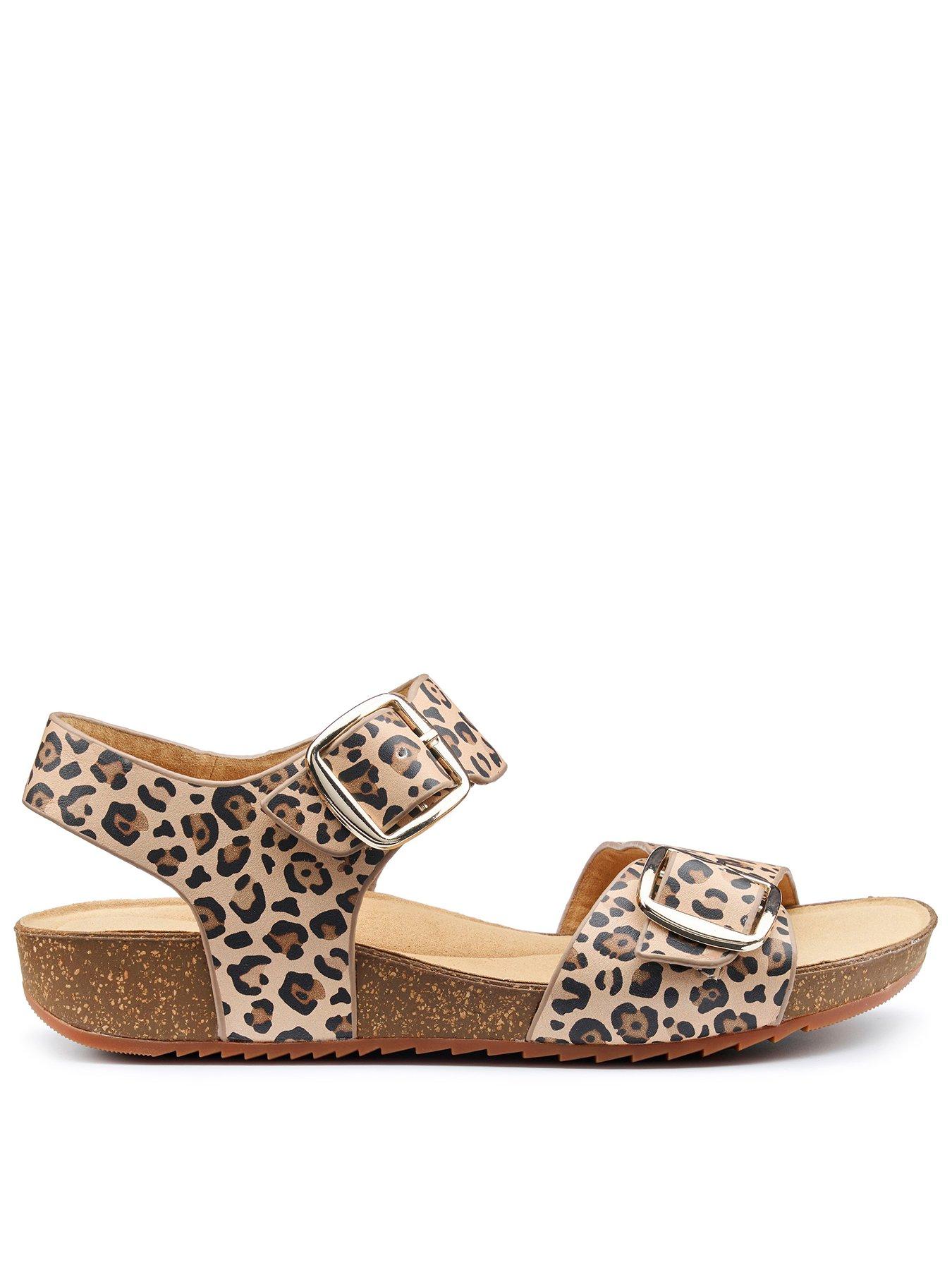 Image of Hotter Tourist Ii Wide Fit Leather Leopard Print Sandal - Brown