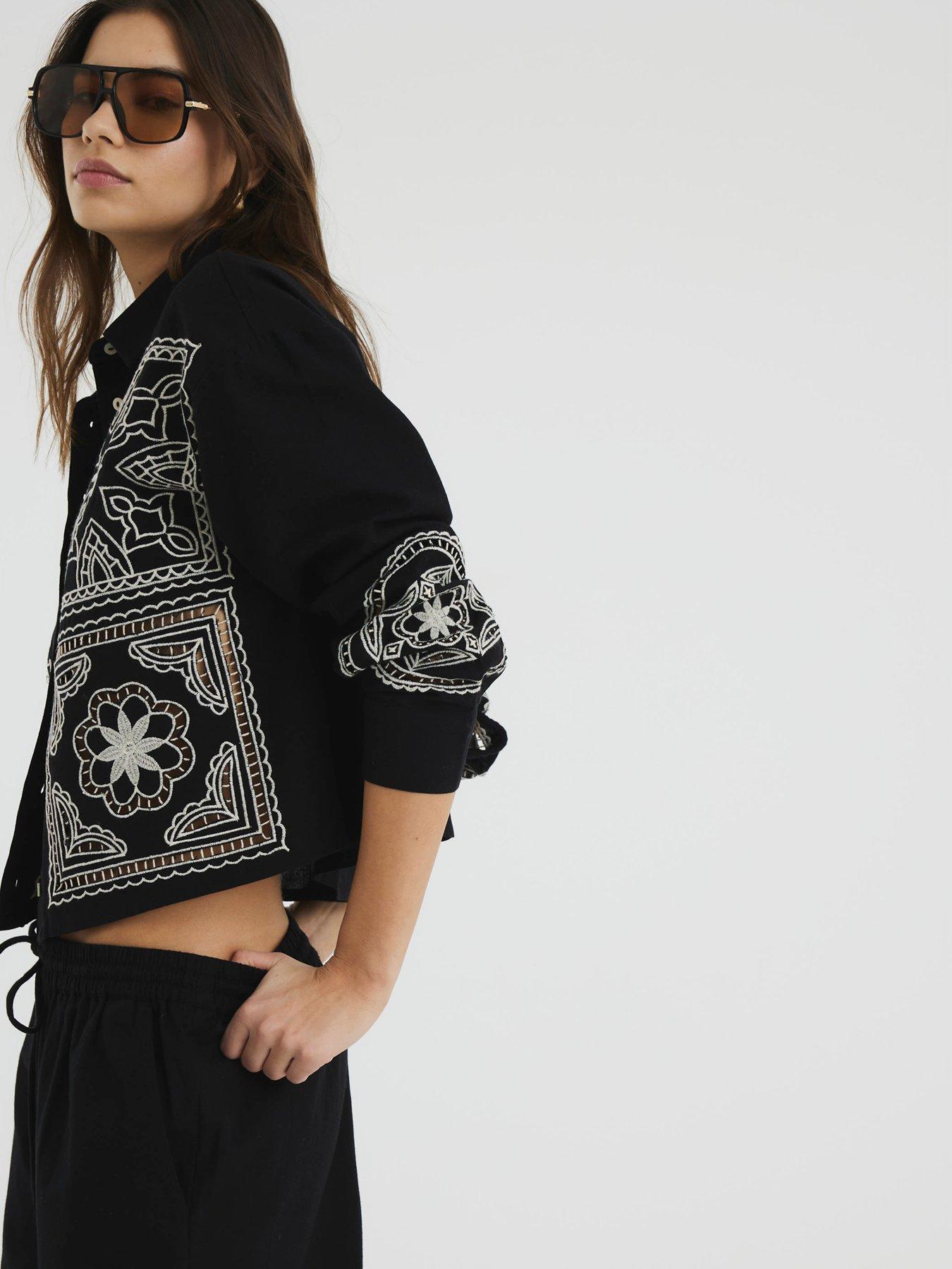 Image 2 of 6 of River Island Crochet Shirt - Black