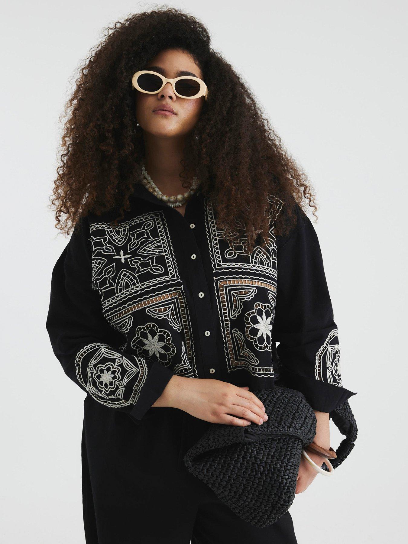 Image 3 of 6 of River Island Crochet Shirt - Black