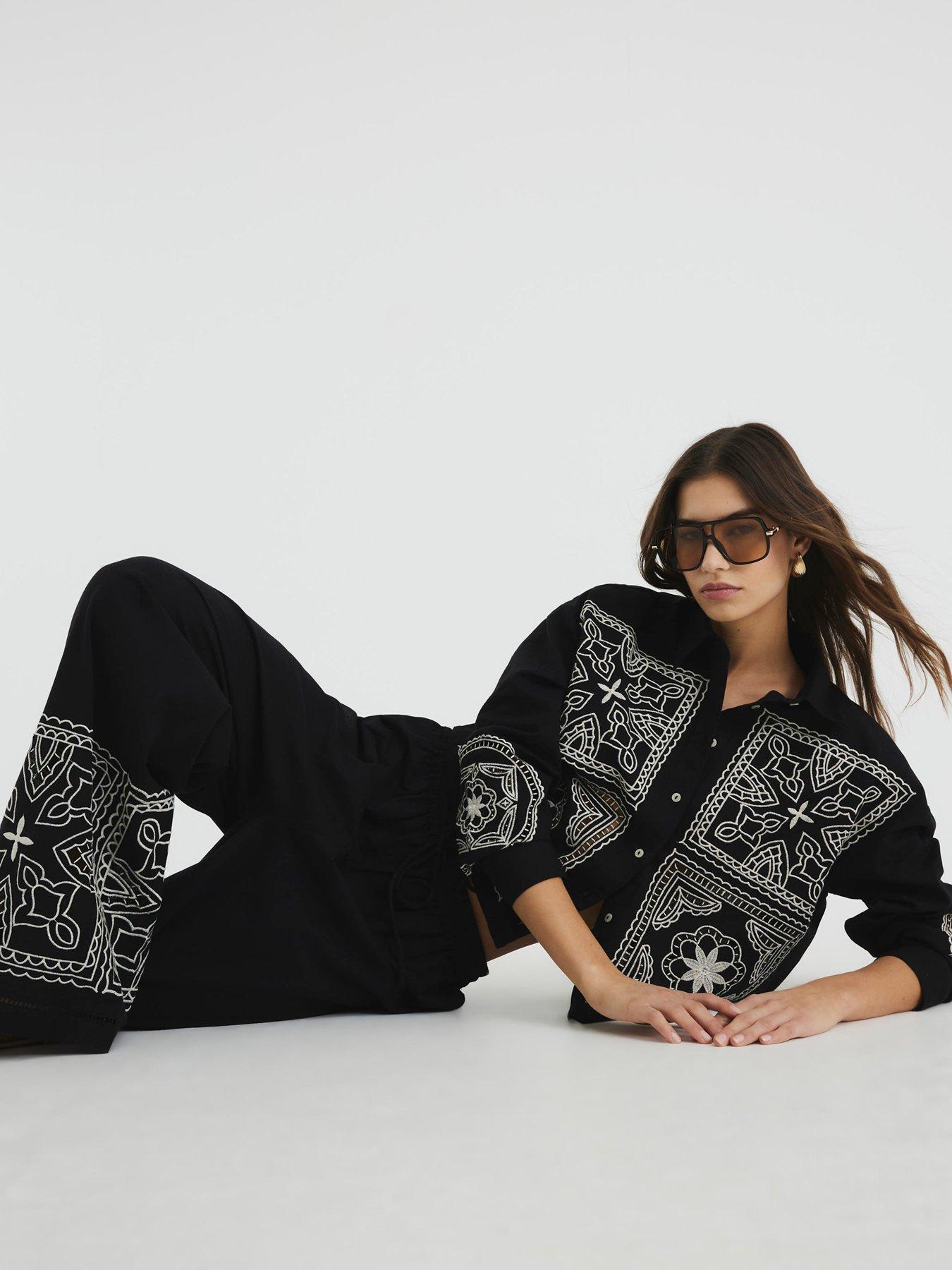Image 4 of 6 of River Island Crochet Shirt - Black