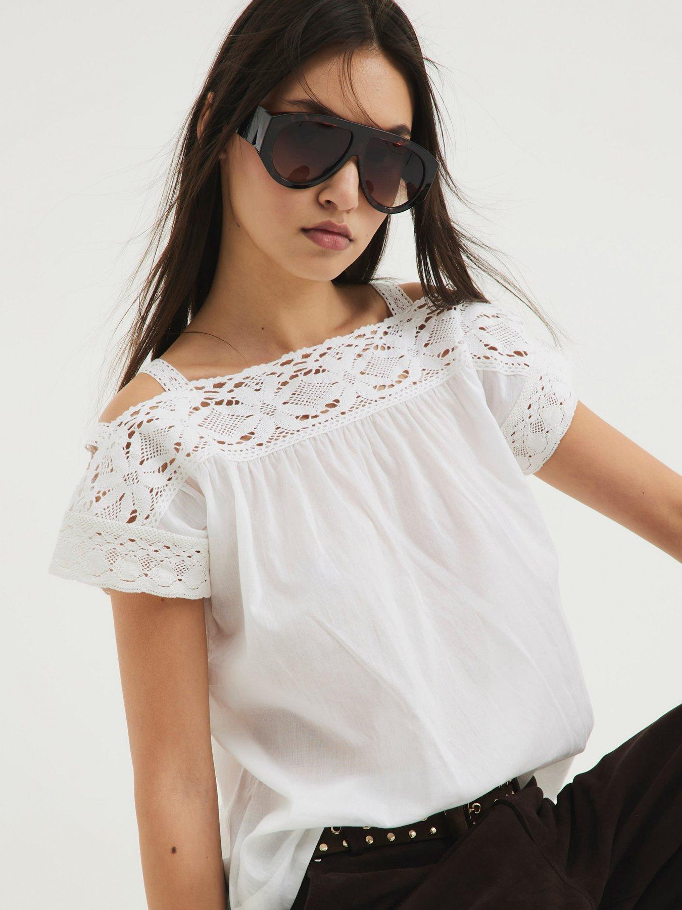 Image of River Island Lace Mix Blouse - White